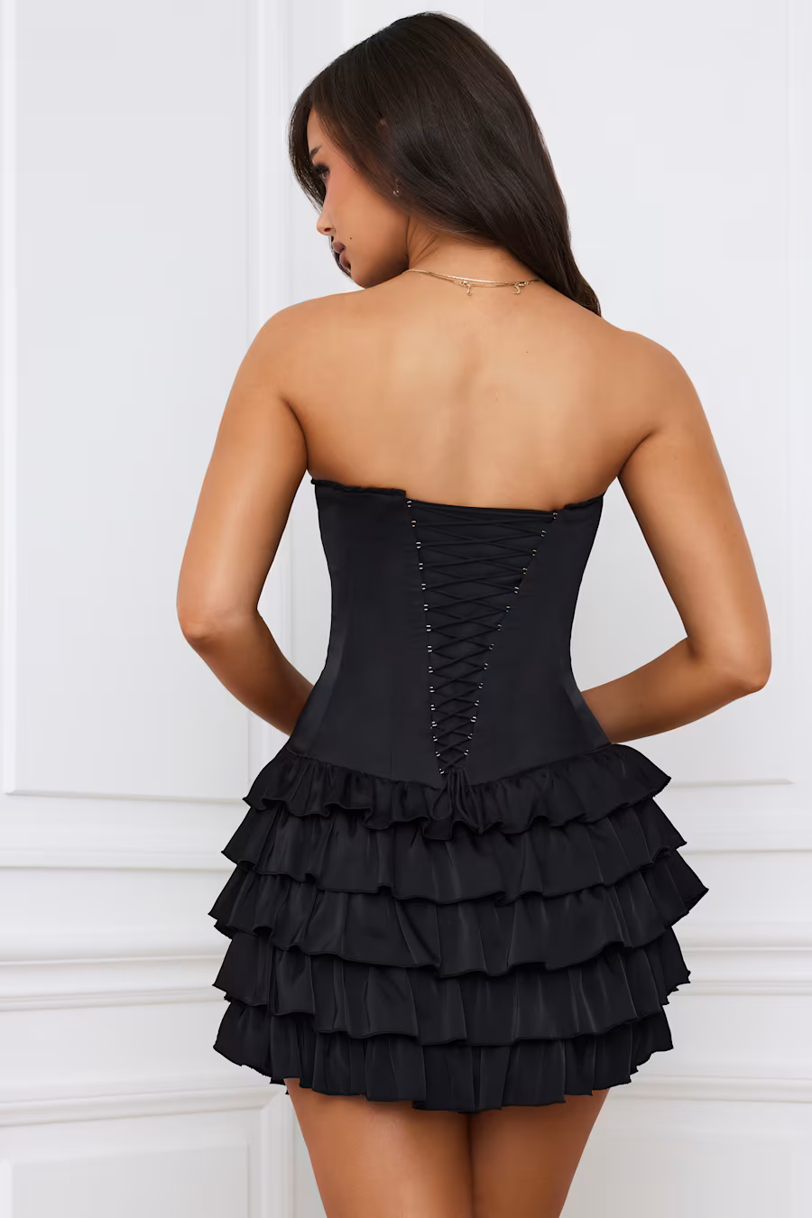 Cassidy Tiered Corset Mini Dress in BLACK