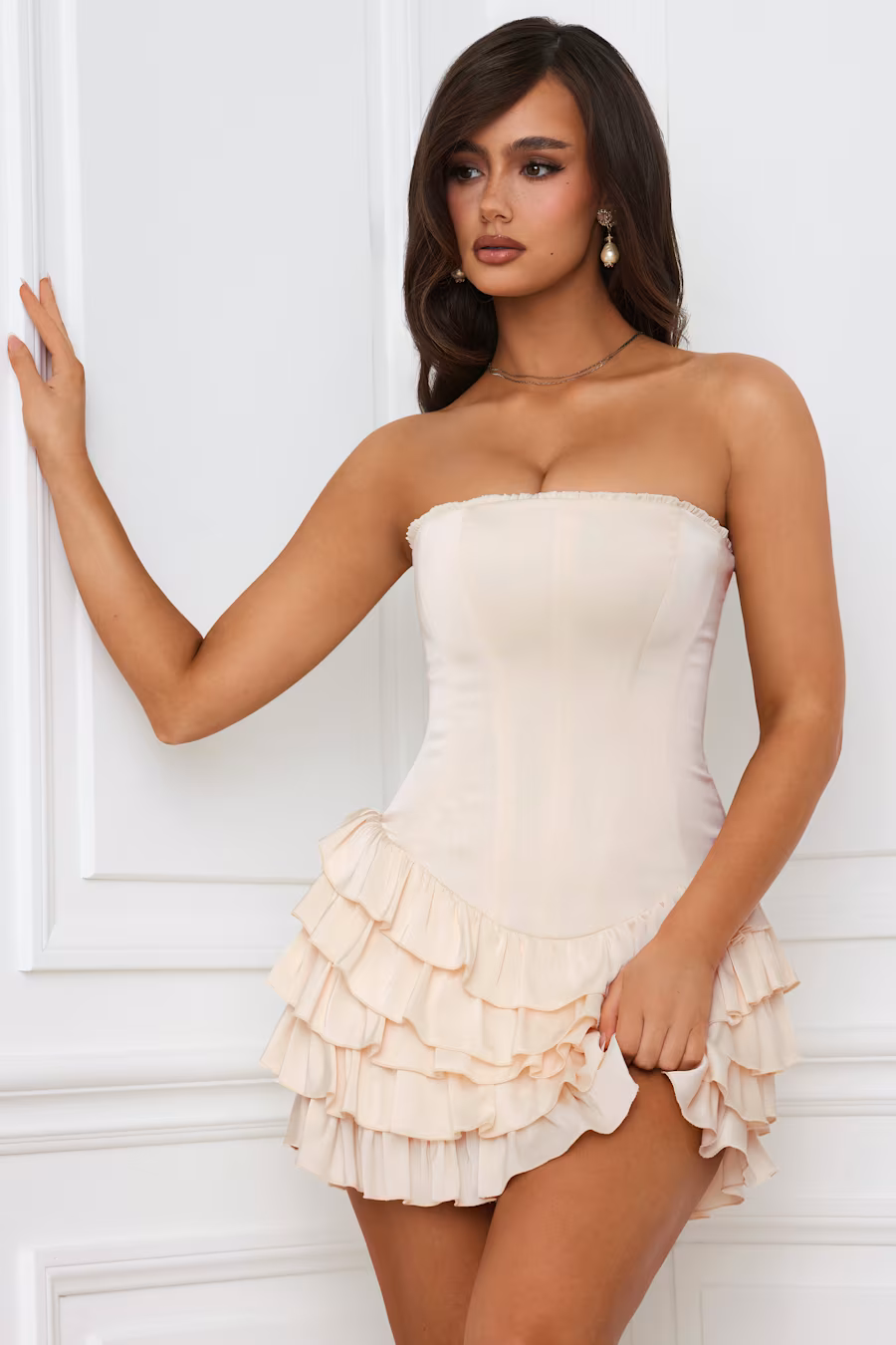 Cassidy Tiered Corset Mini Dress in IVORY