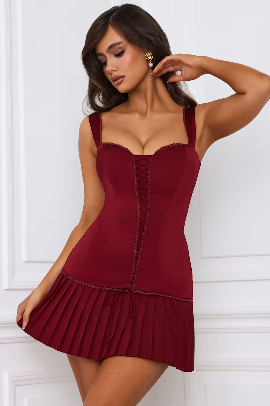 Eden Lace-Up Corset Mini Dress BERRY RED