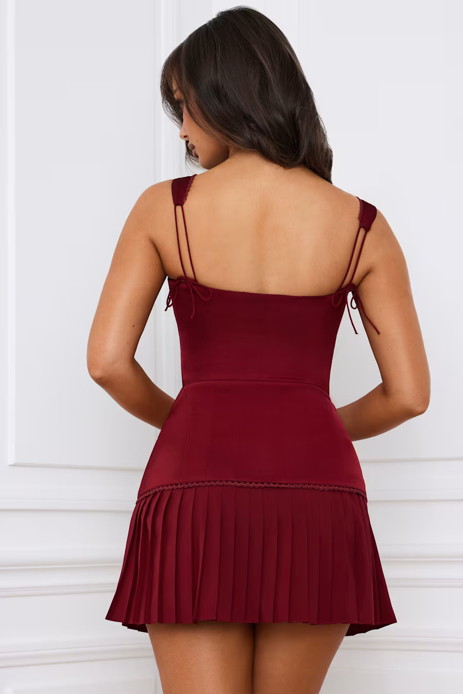 Eden Lace-Up Corset Mini Dress BERRY RED