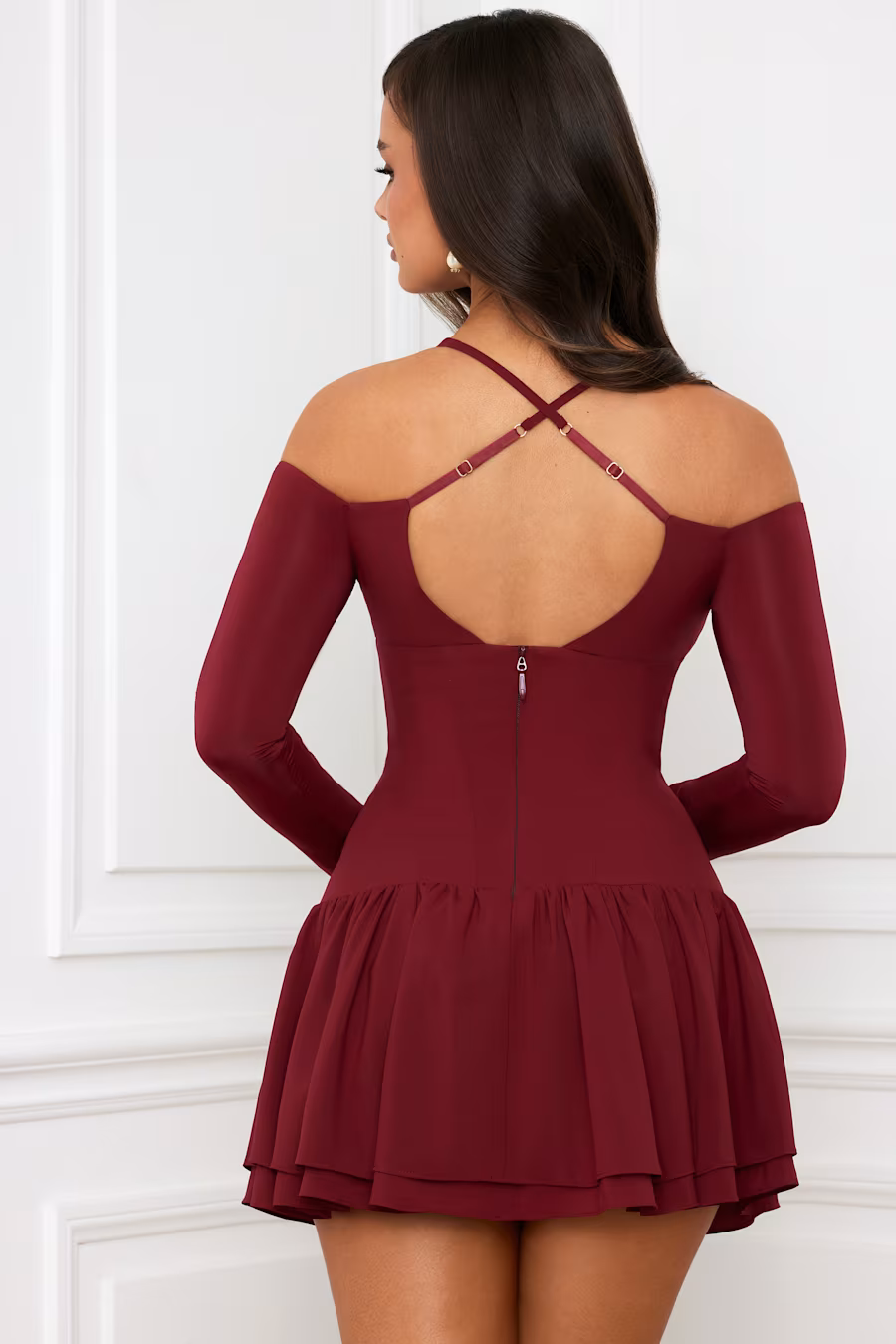 Hailey Off-Shoulder Corset Mini Dress in BERRY RED