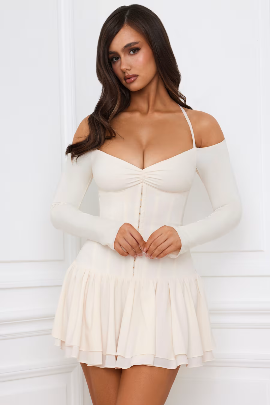 Hailey Off-Shoulder Corset Mini Dress in Ivory