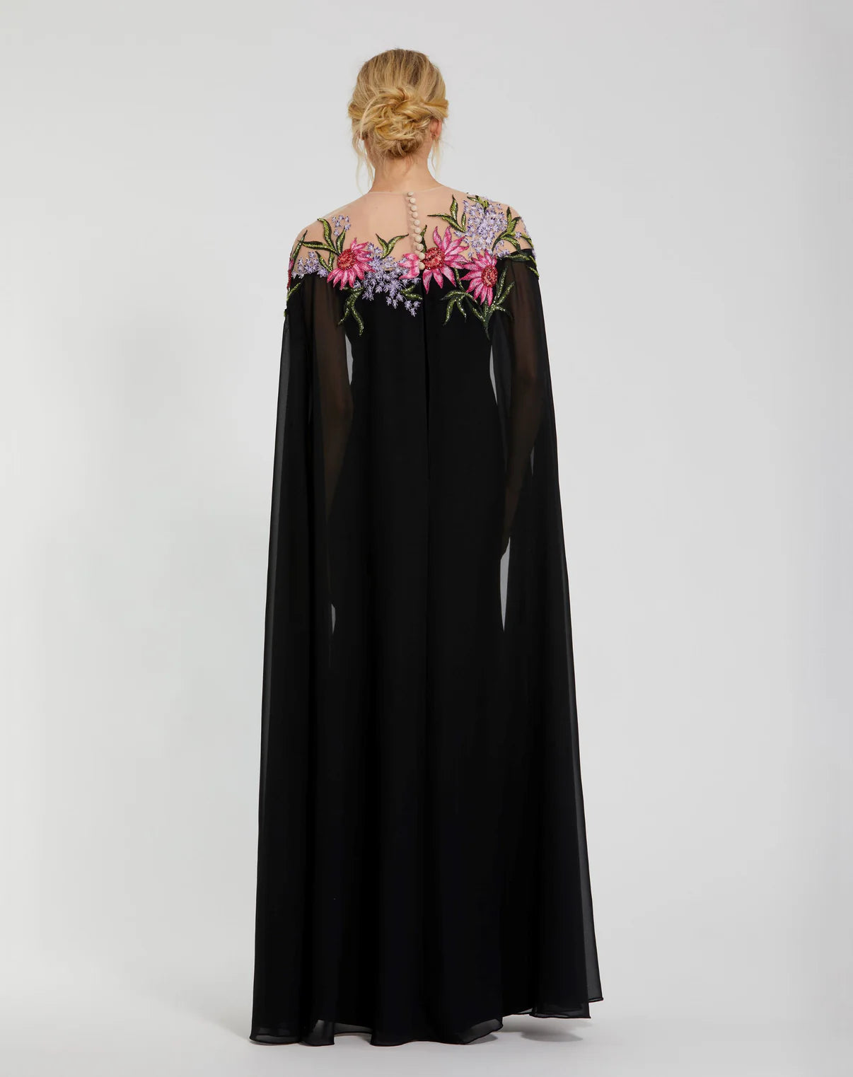 Cape Town Gown with Pleated Embroidery Black