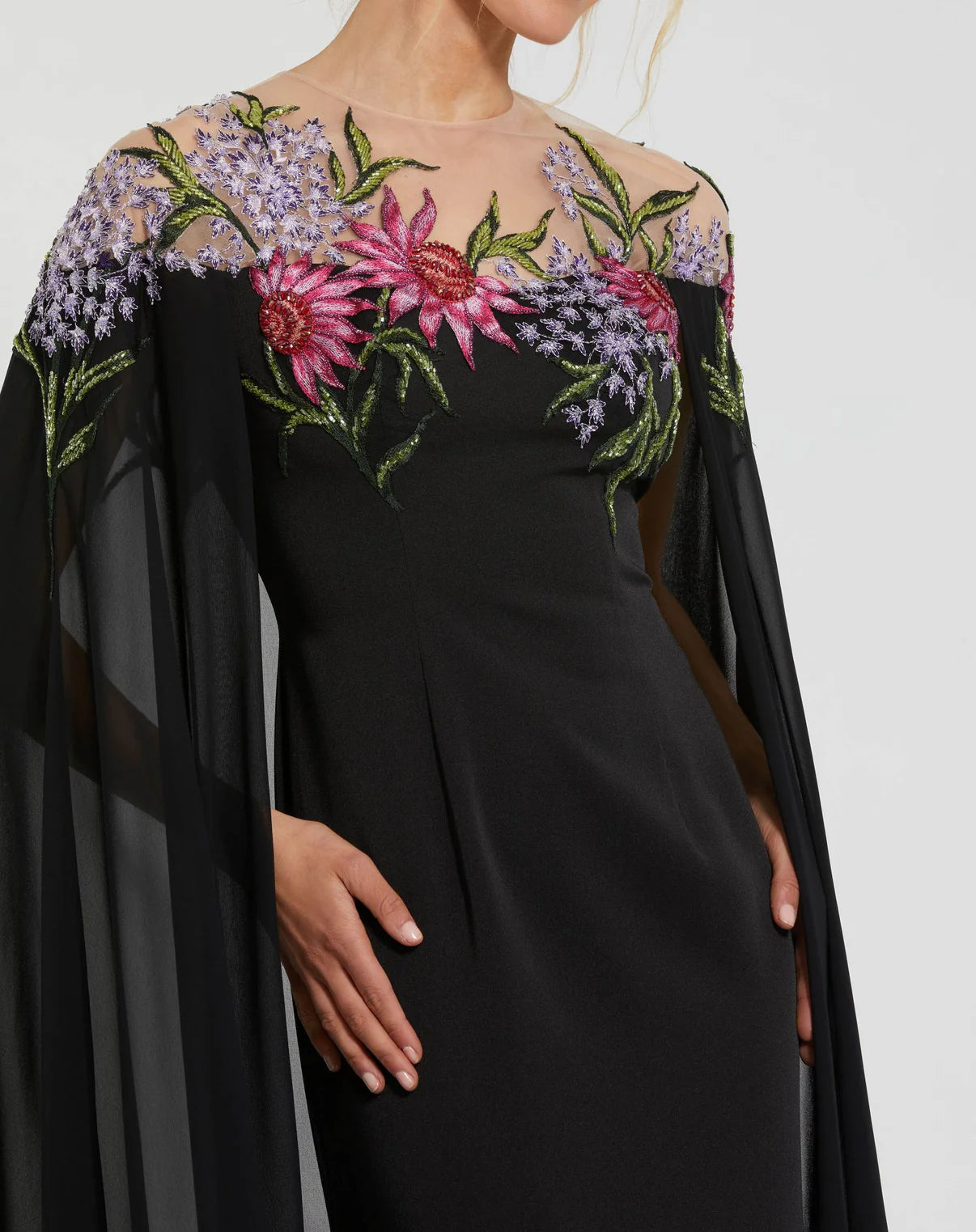 Cape Town Gown with Pleated Embroidery Black