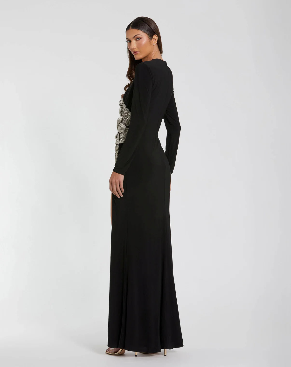 Belgium Gown With Embellished Flower Black