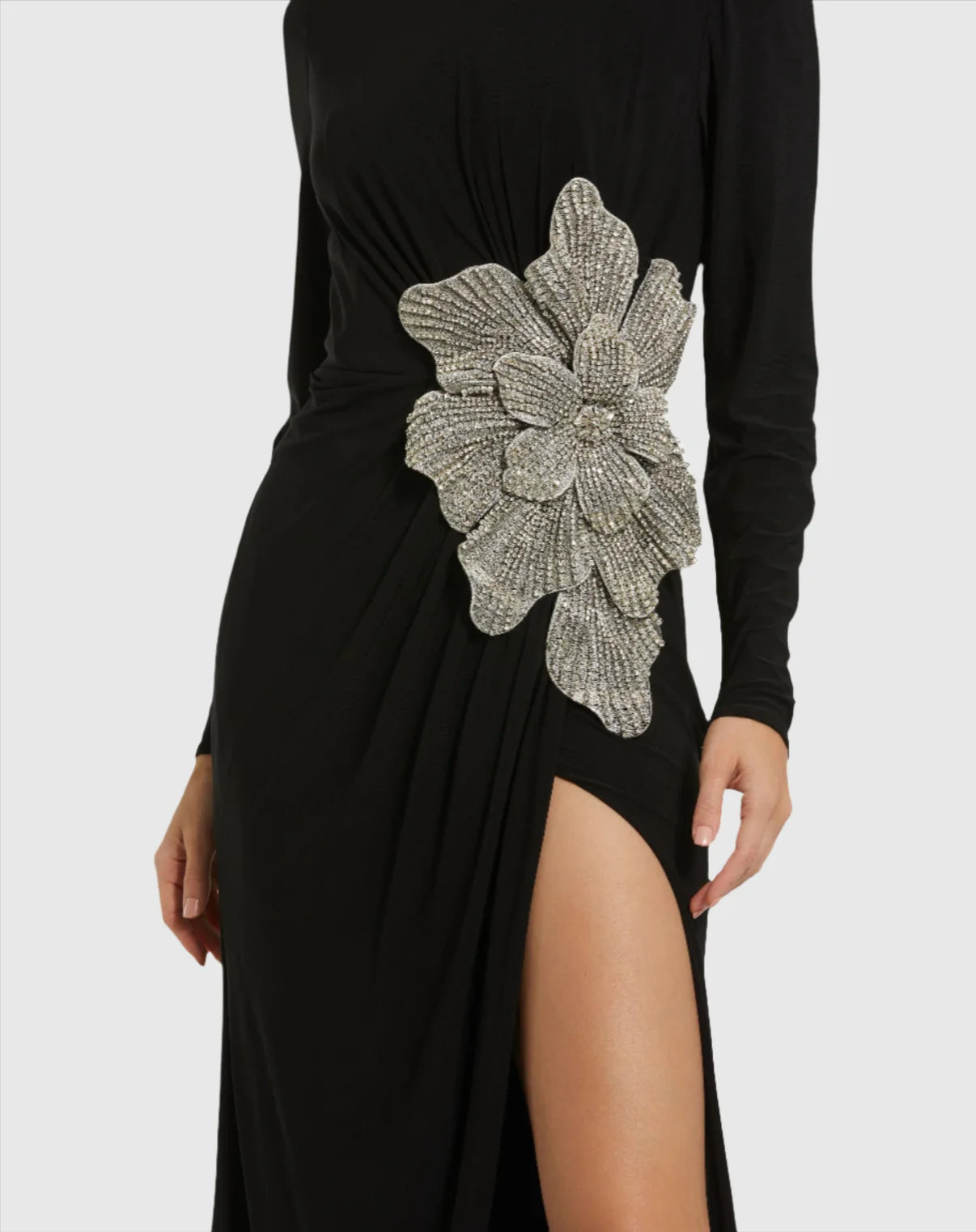 Belgium Gown With Embellished Flower Black