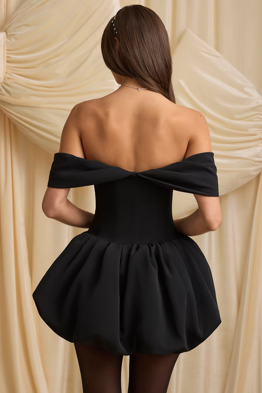 Francesca  Off-Shoulder Corset Mini Dress in BLACK