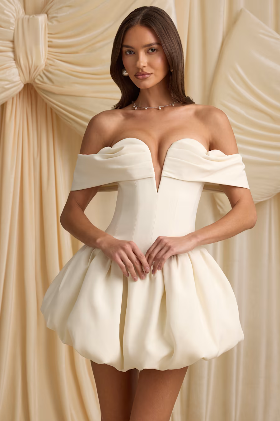 Francesca Off-Shoulder Corset Mini Dress in IVORY