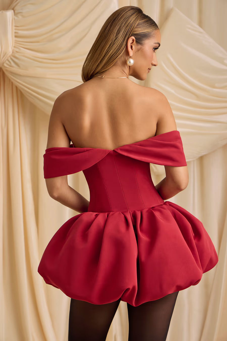 Francesca Off-Shoulder Corset Mini Dress in RED