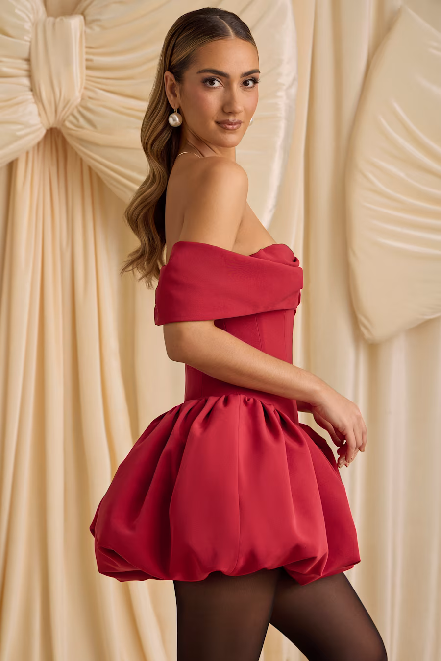 Francesca Off-Shoulder Corset Mini Dress in RED