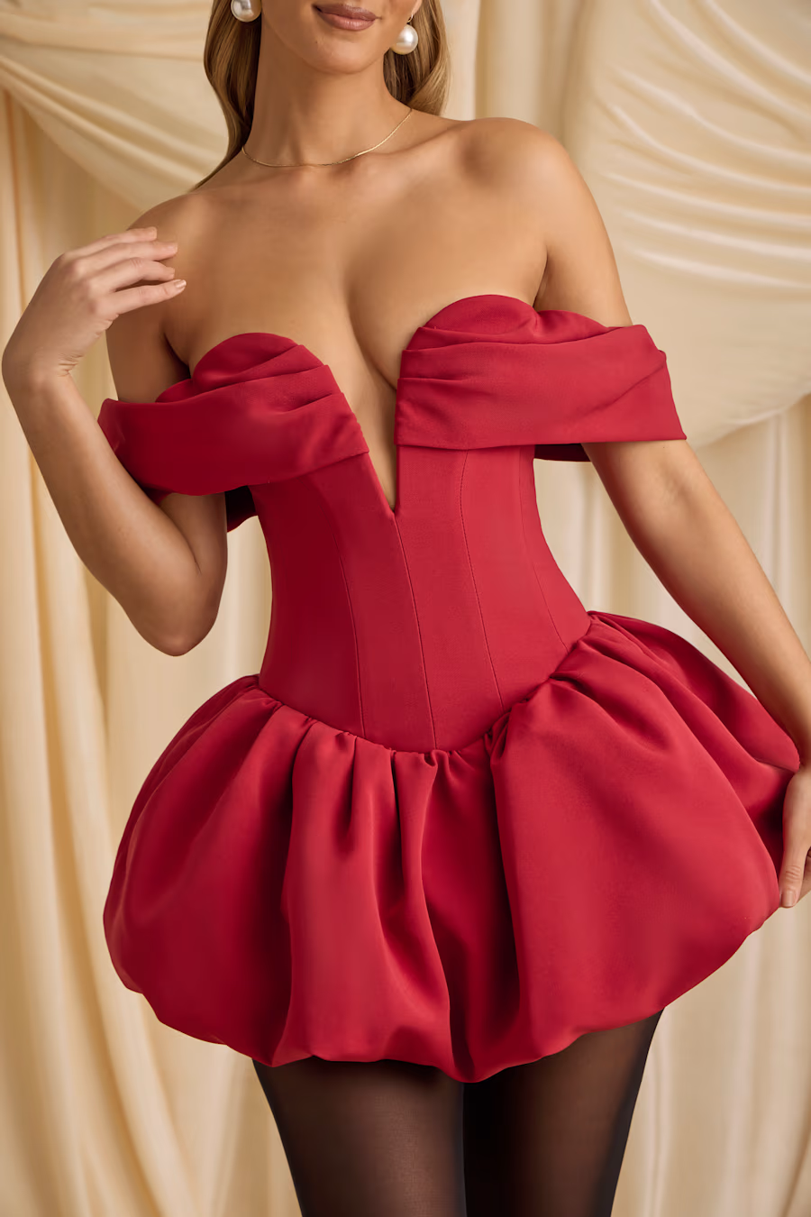 Francesca Off-Shoulder Corset Mini Dress in RED