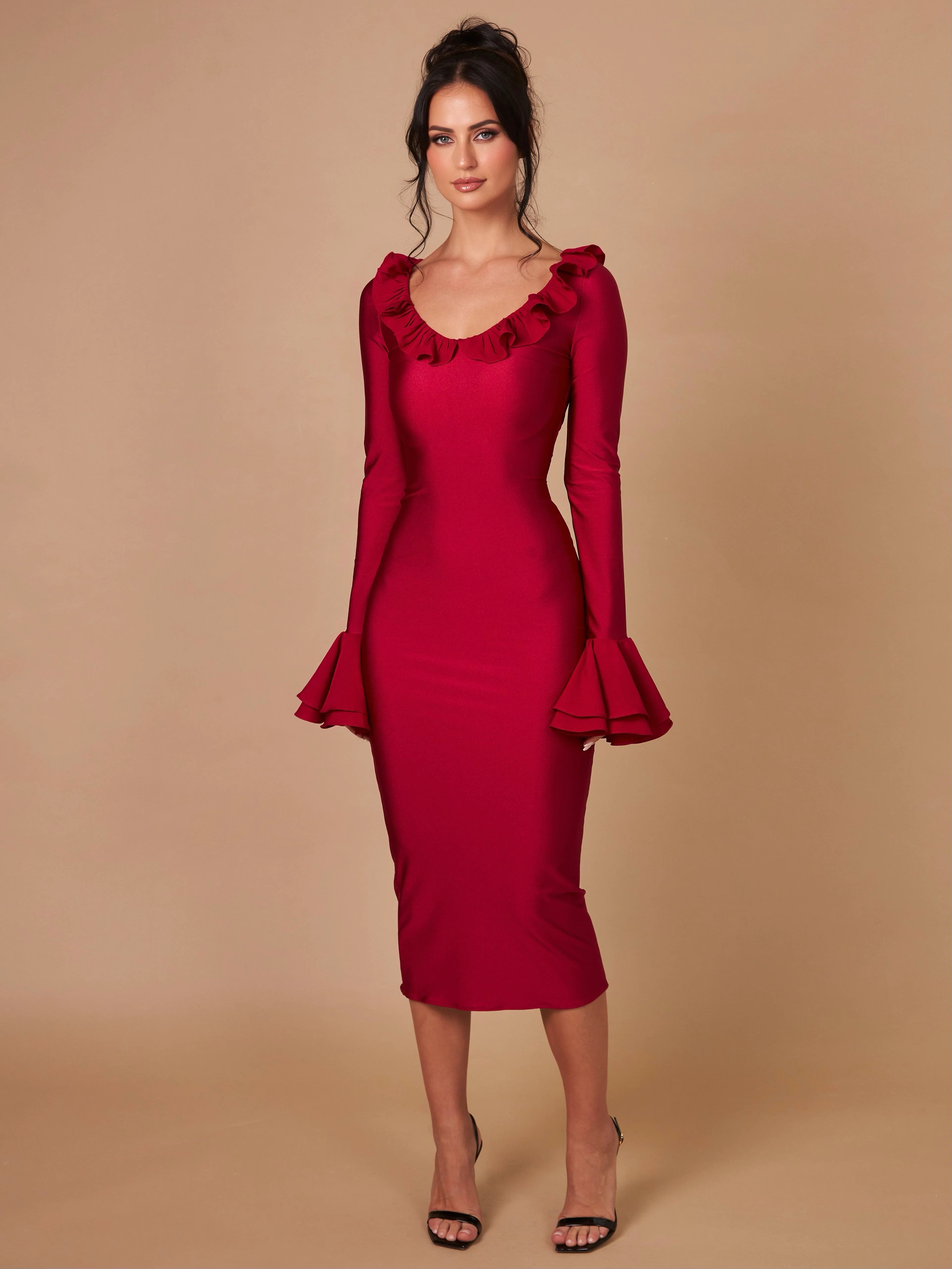 La Cascade Bell Sleeve Dress Cherry