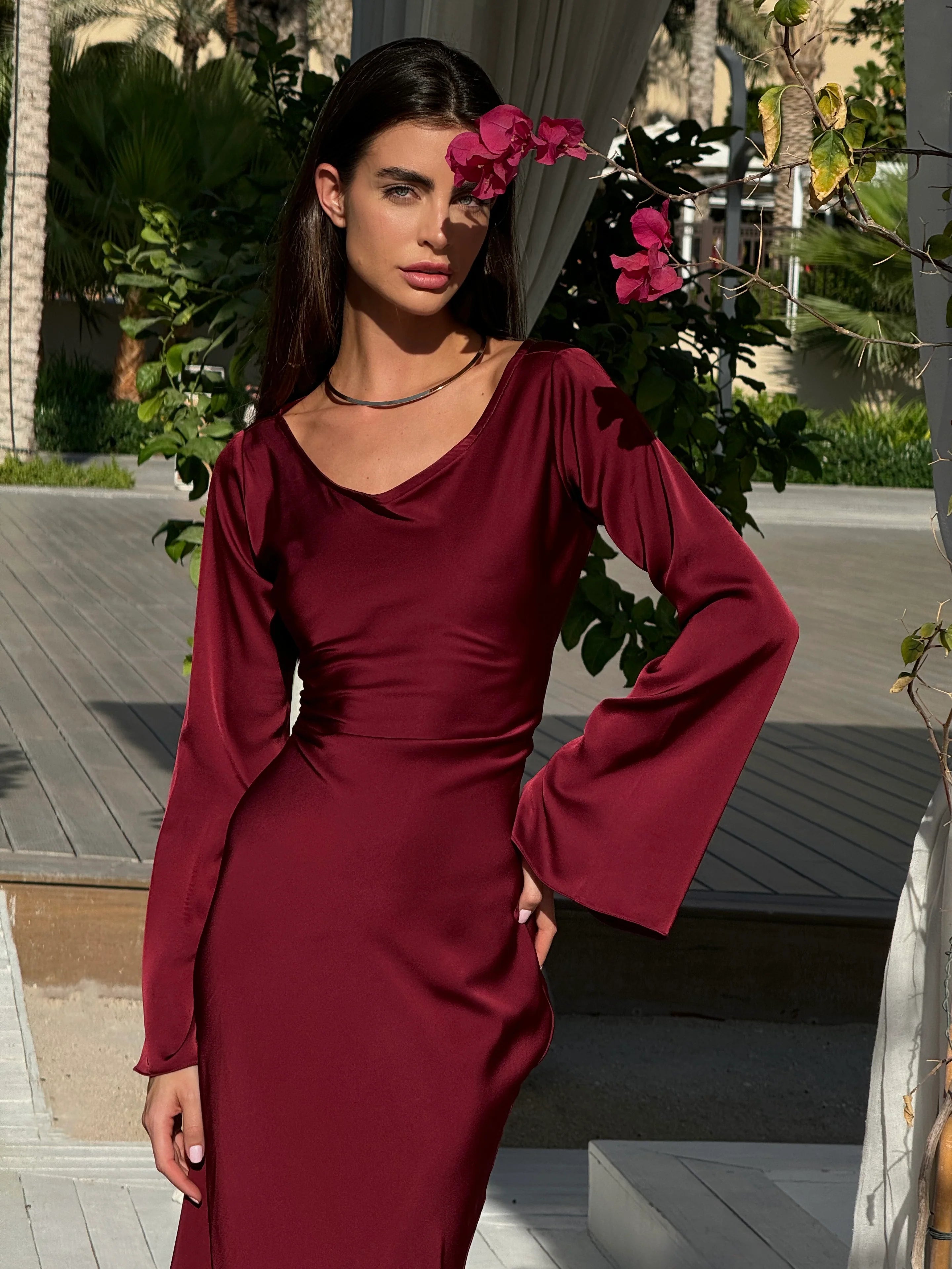 Papillon Long Sleeve Dress Wine