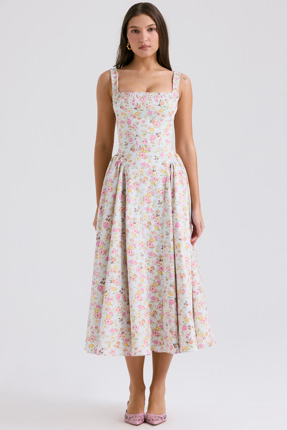 KATIA Pale Blue Print Cotton Midi Sundress