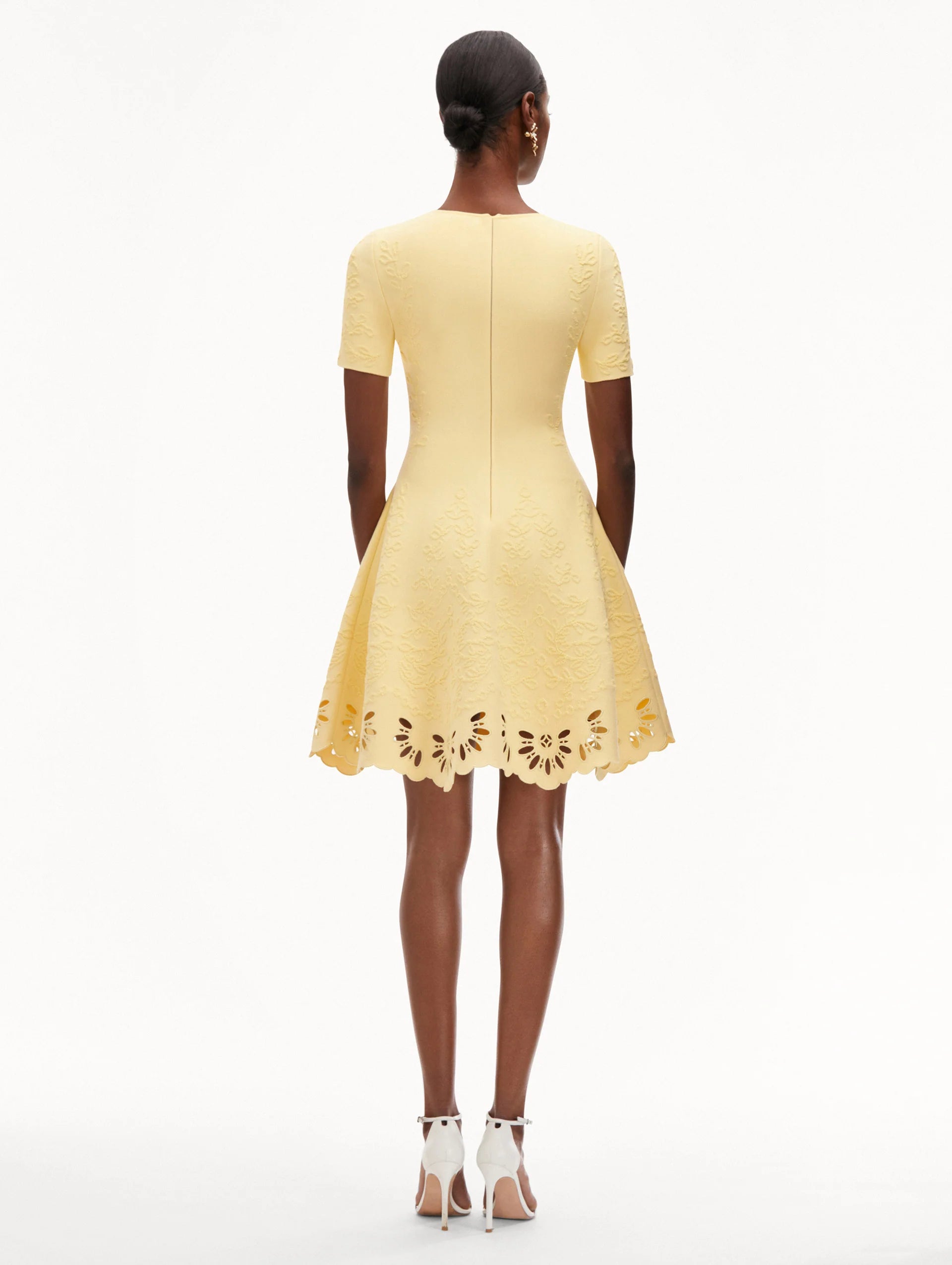 BROCADE EYELET MINI DRESS