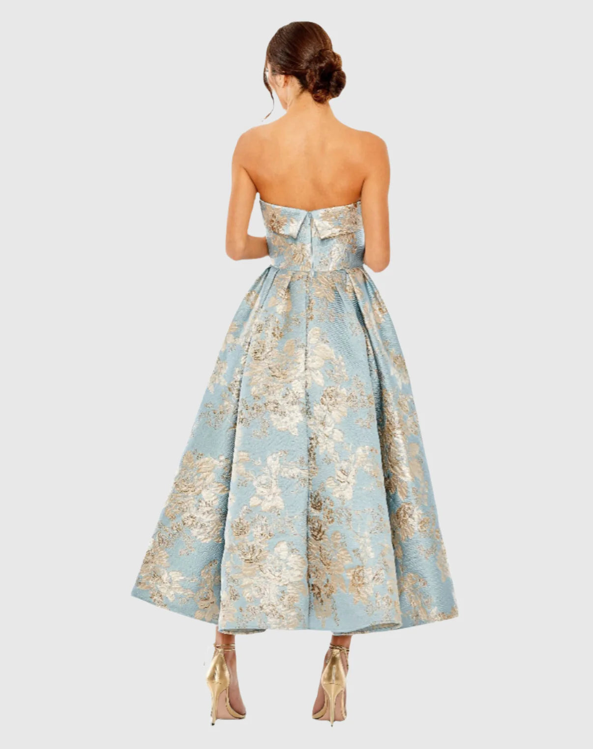 Strapless Damask Midi Dress with Pockets Blue