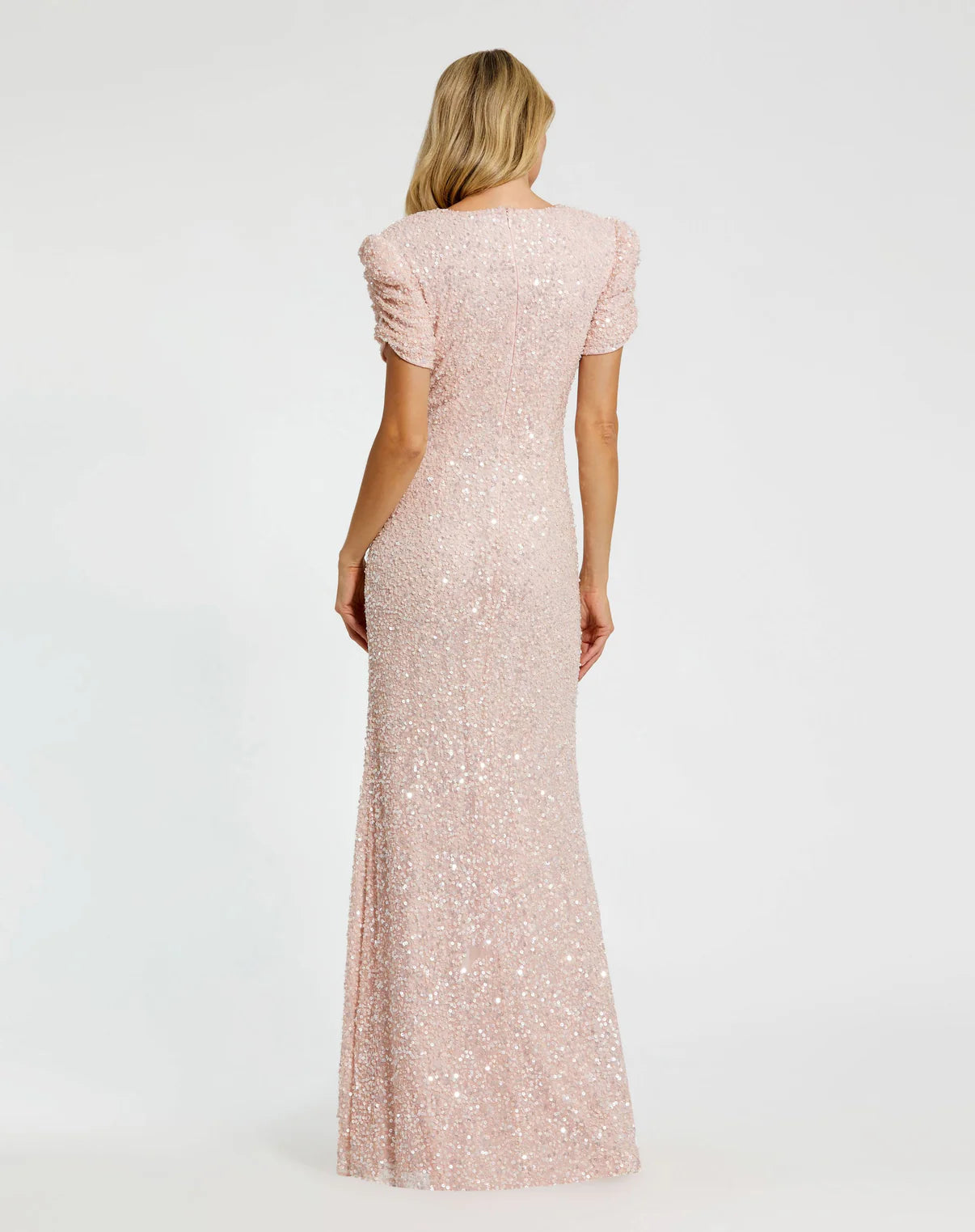 Pink Pleated Short Sleeve Crystalized Gown