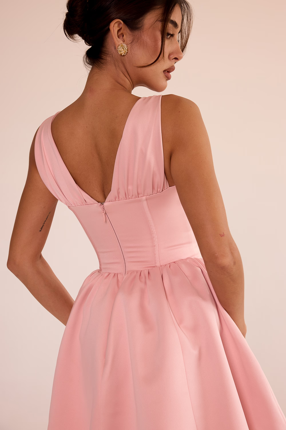 ISABELLE Powder Pink Satin Mini Dress