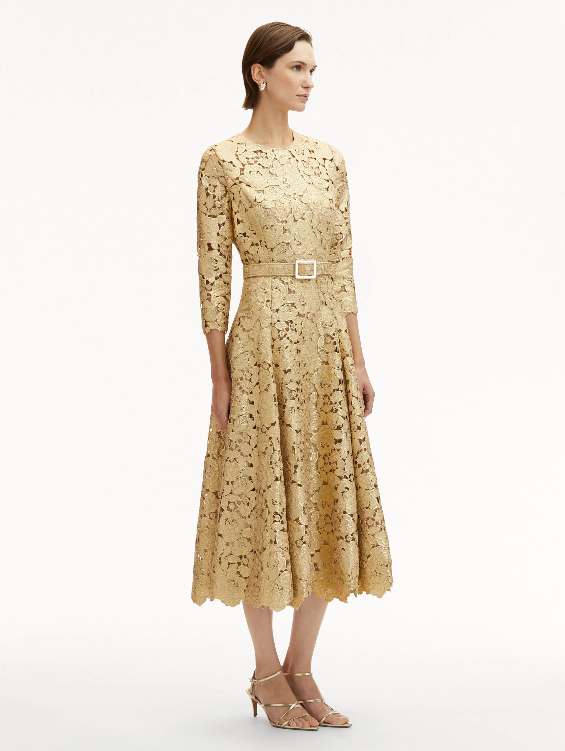 AURUM ROSE GUIPURE MIDI DRESS