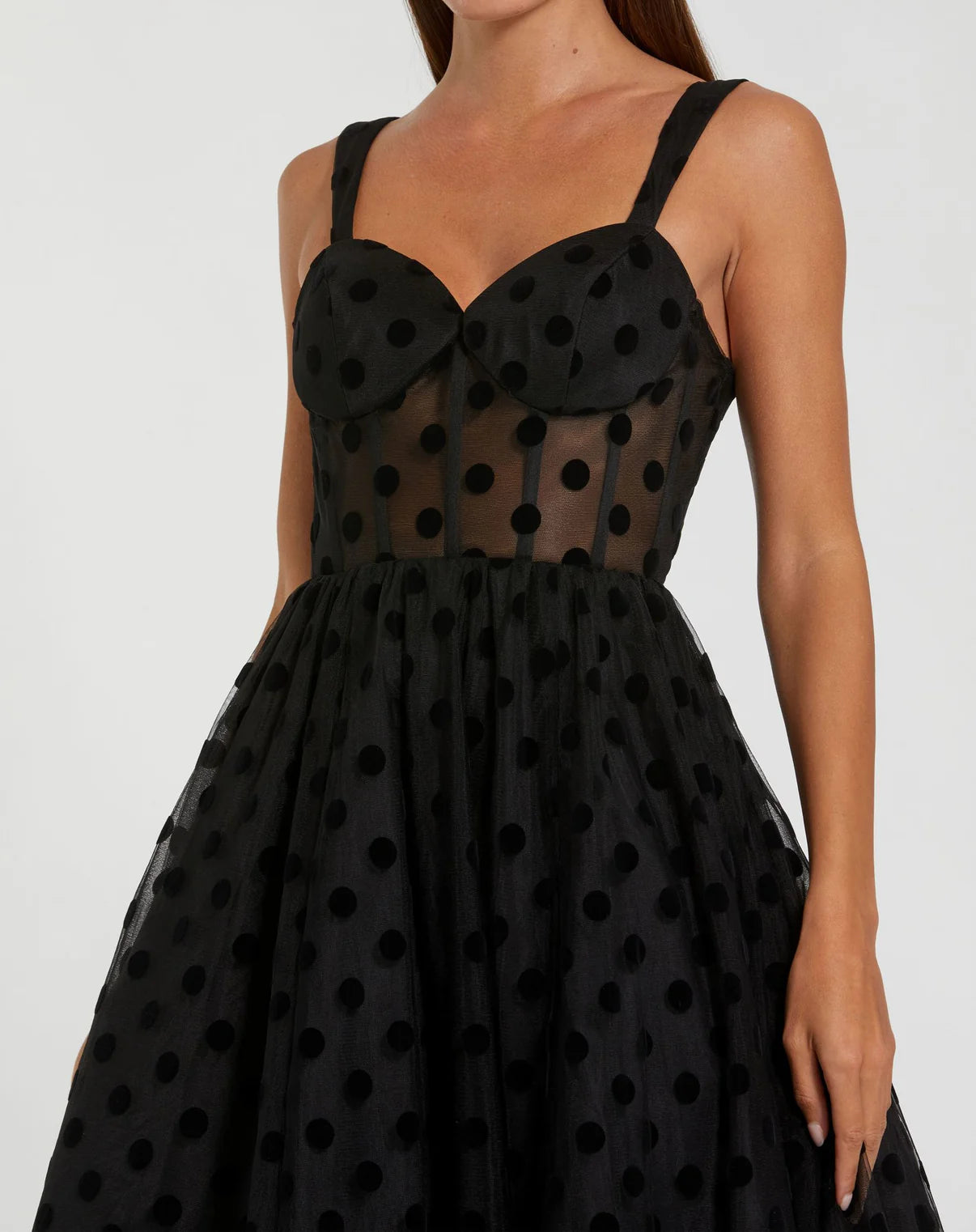 Spiral Dot Net Bustier Midi Dress Black