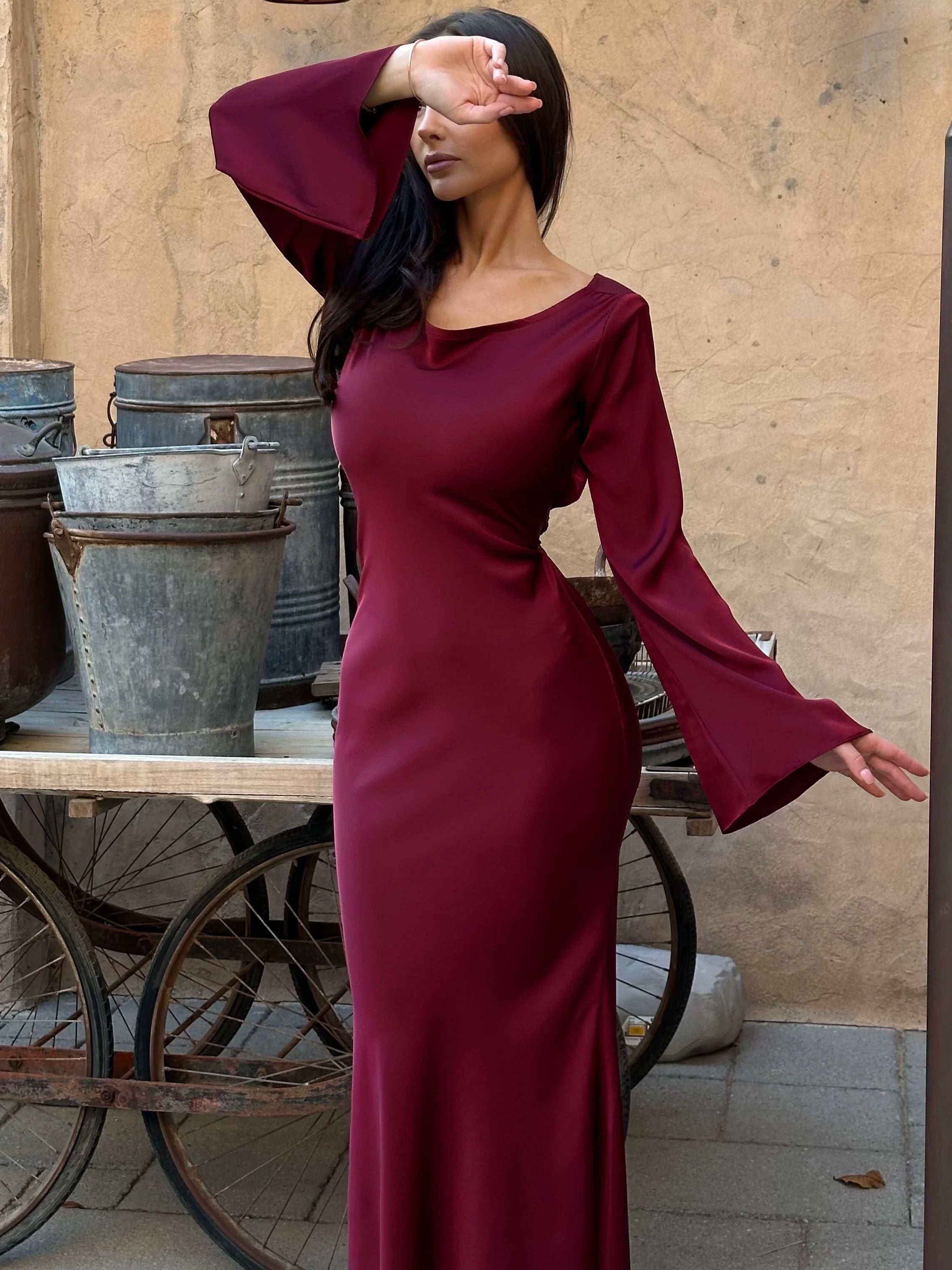 Papillon Long Sleeve Dress Wine