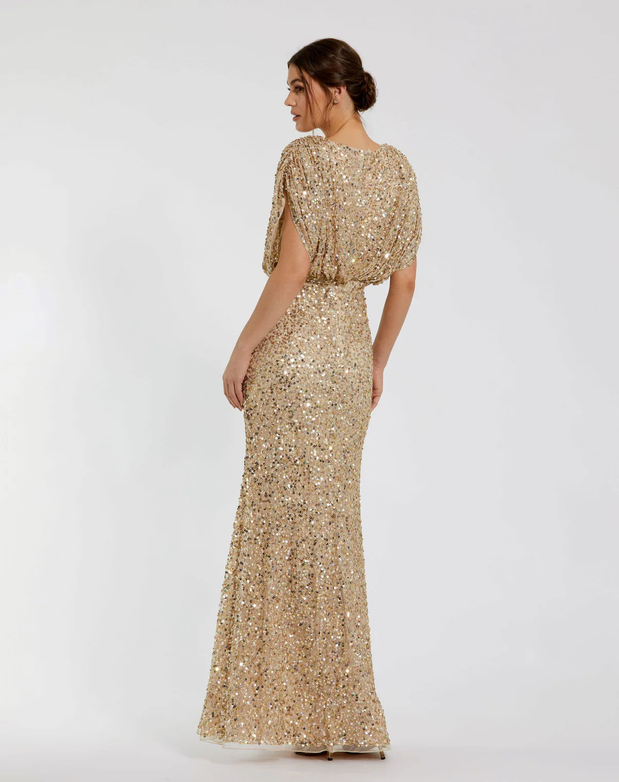 Swathed Sleeve V Neck Gown Gold