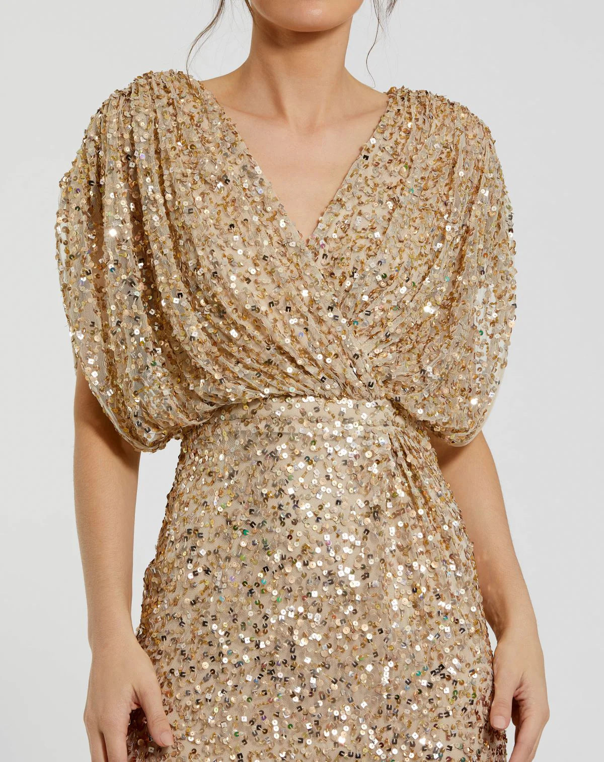 Swathed Sleeve V Neck Gown Gold