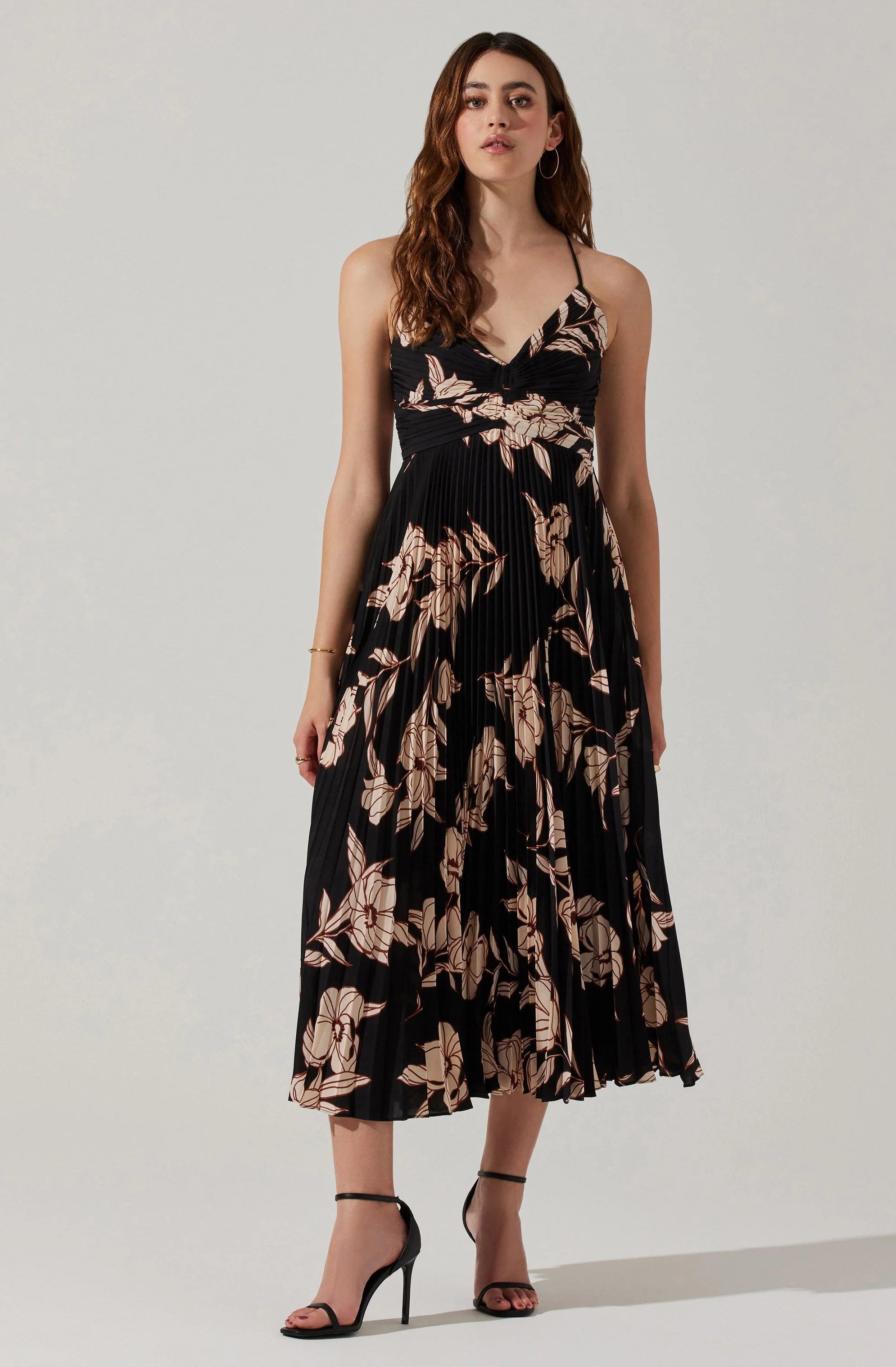 Sylviane Floral Plisse Midi Dress BLACK