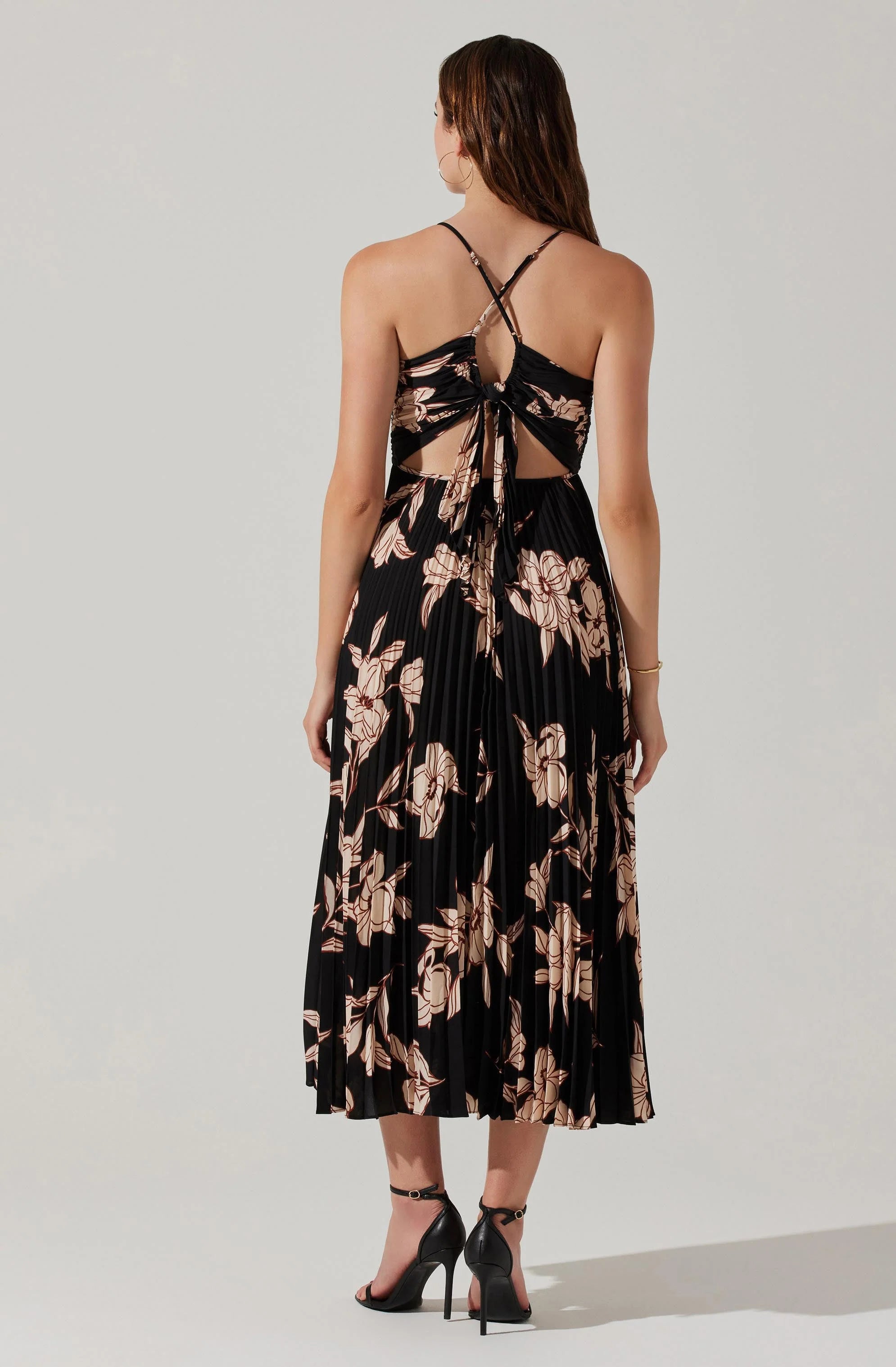 Sylviane Floral Plisse Midi Dress BLACK