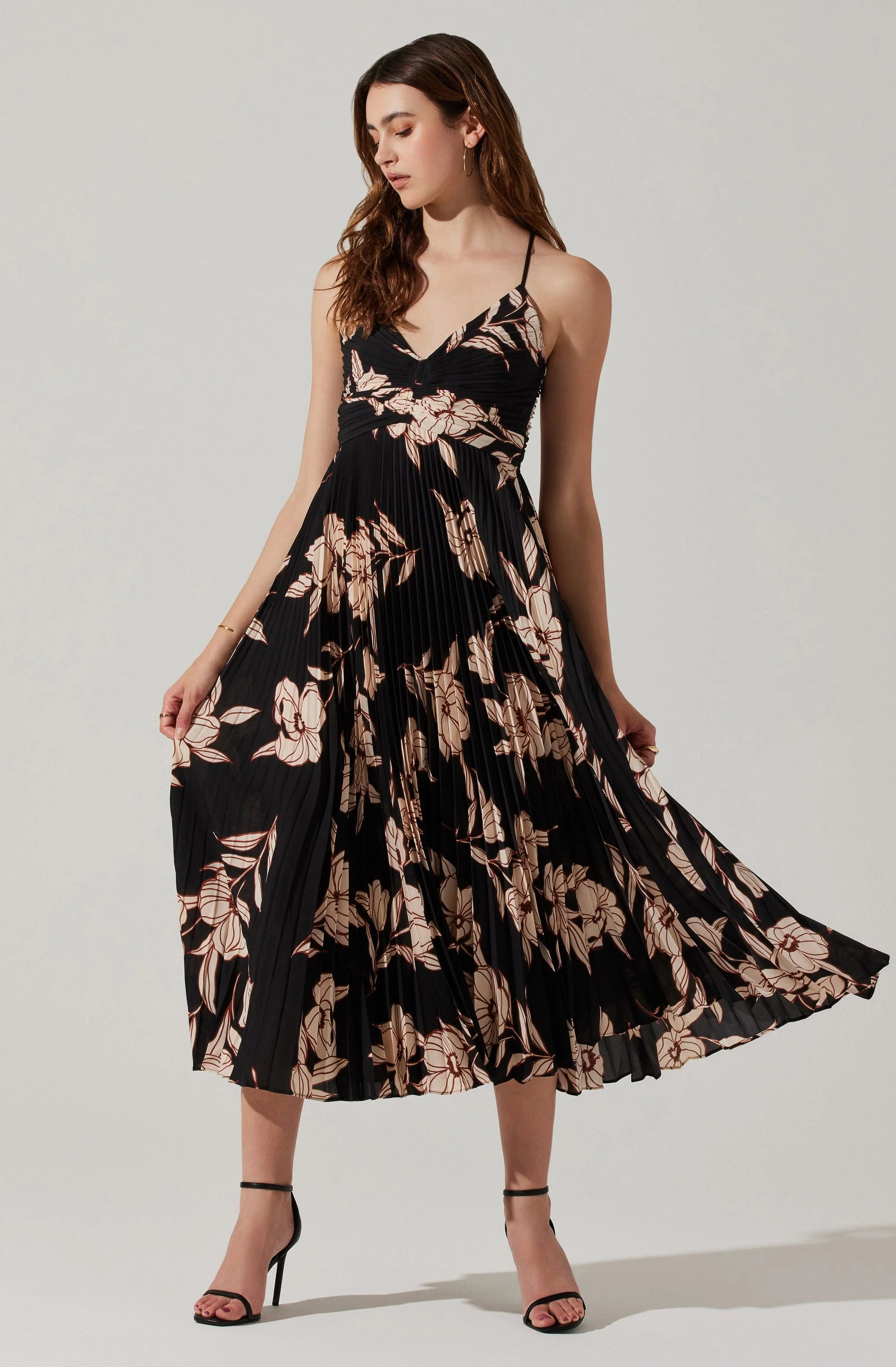 Sylviane Floral Plisse Midi Dress BLACK