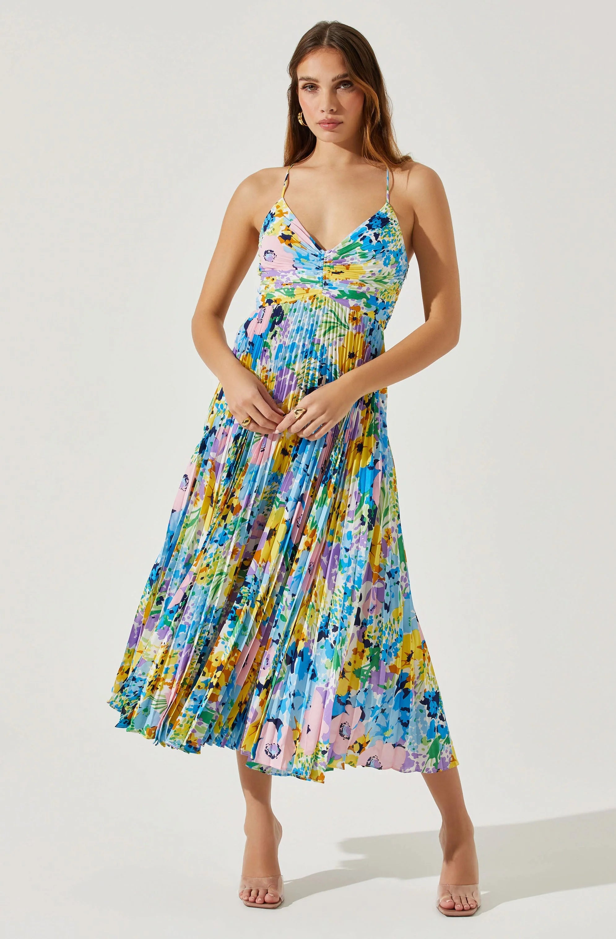 Sylviane Floral Plisse Midi Dress BRIGHT MULTI