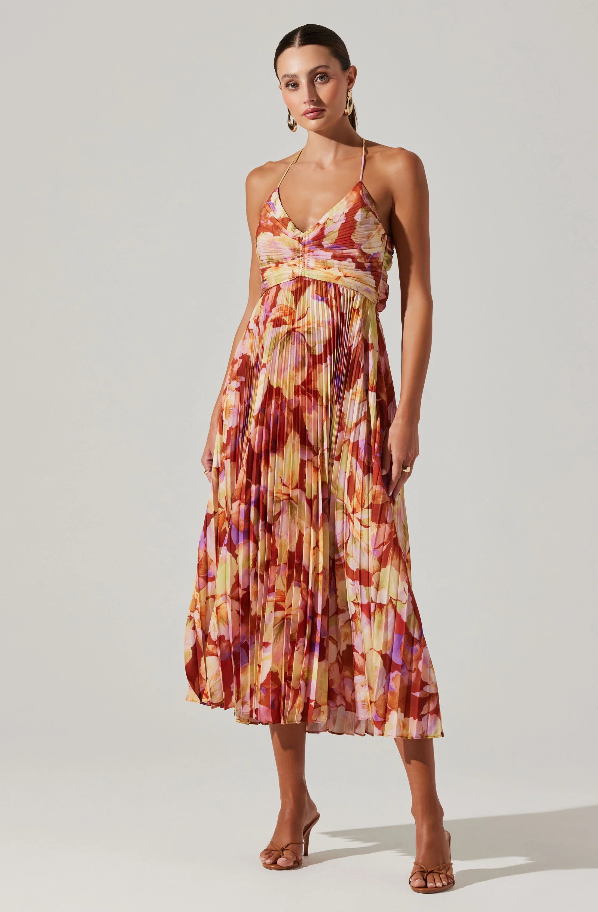 Sylviane Floral Plisse Midi Dress