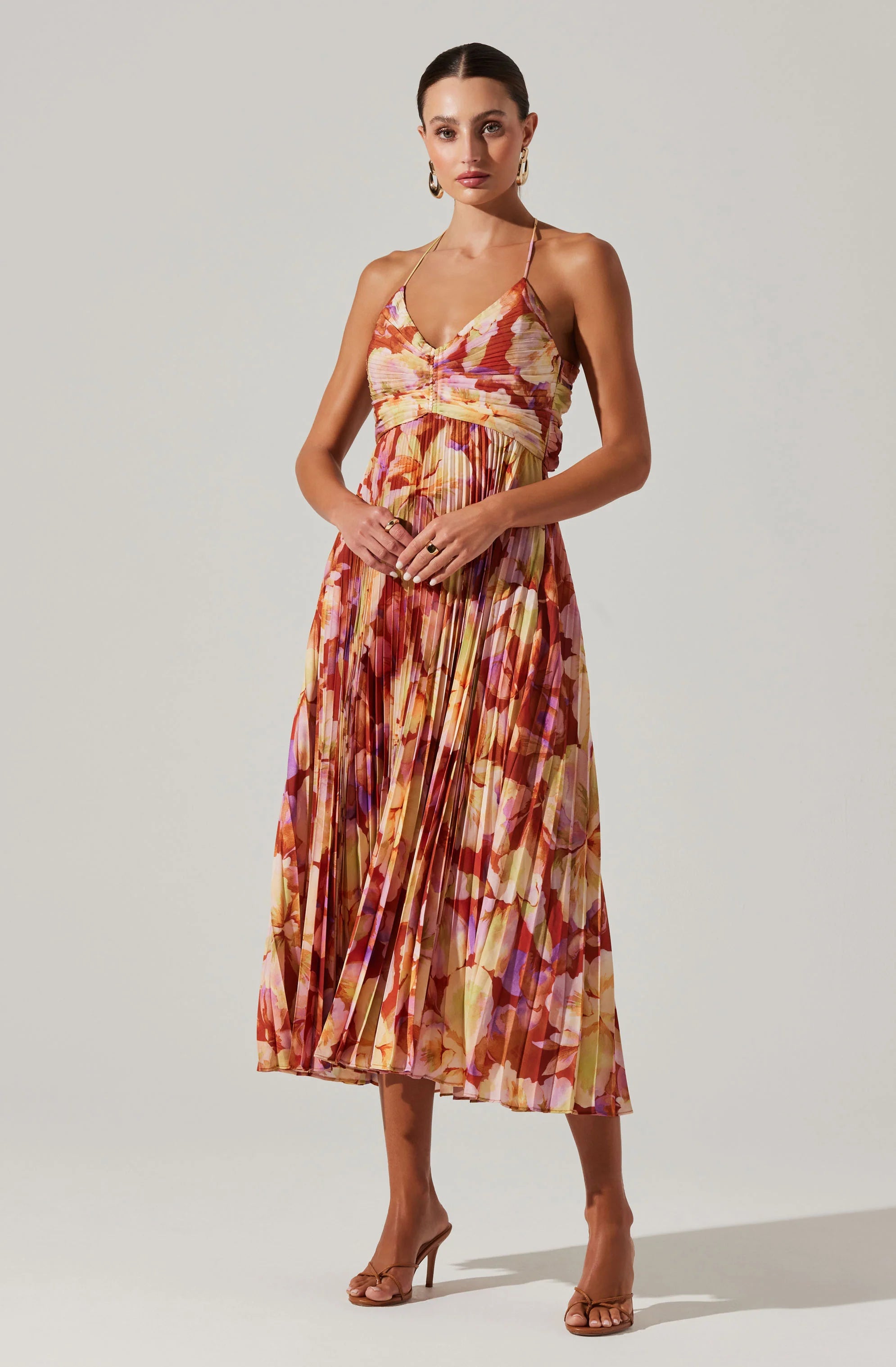 Sylviane Floral Plisse Midi Dress