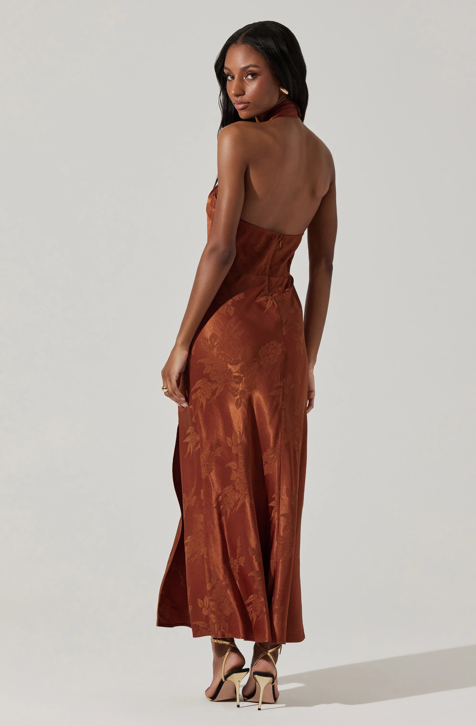 Caprice Halter Neck Midi Dress RUST