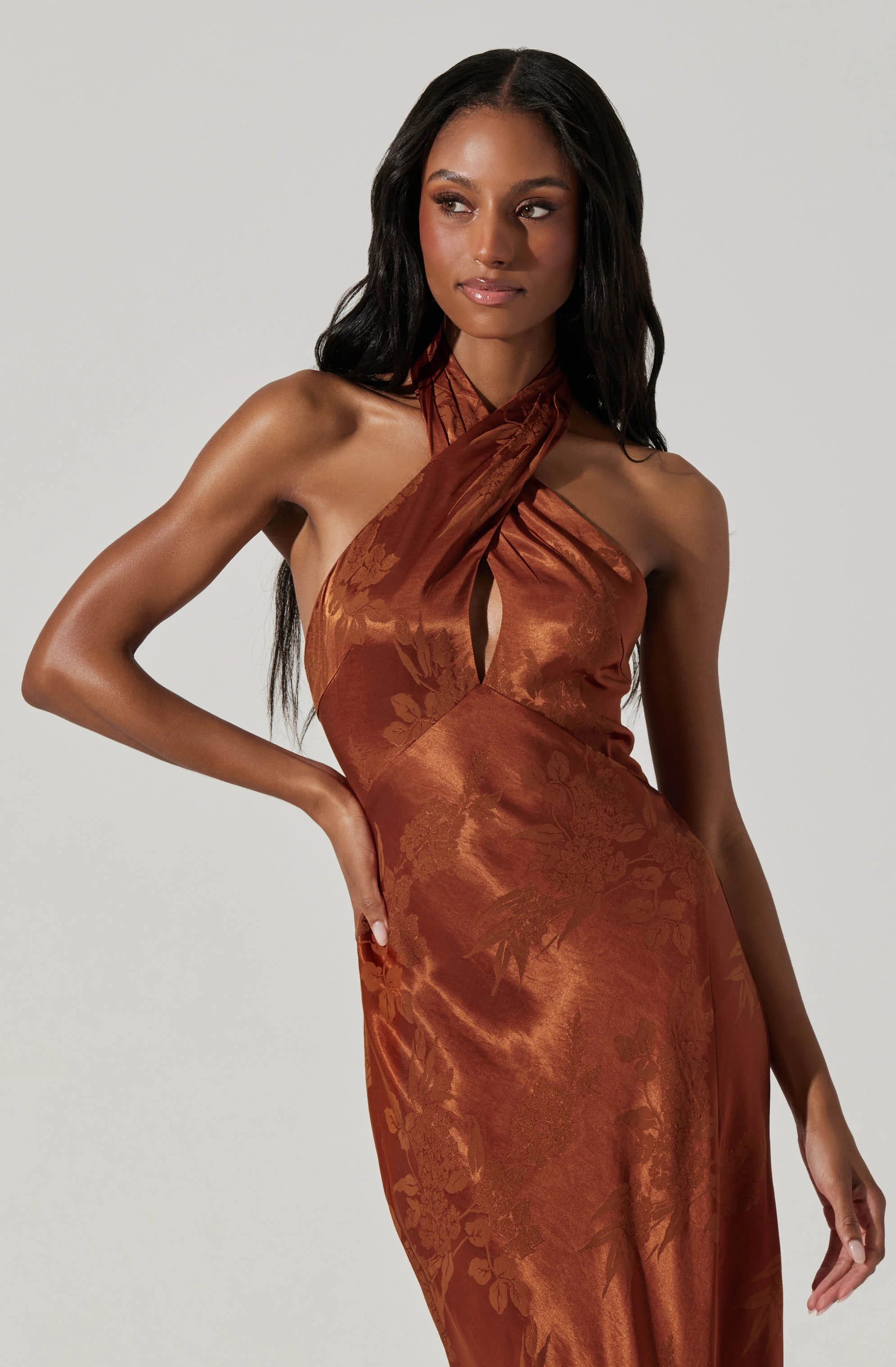 Caprice Halter Neck Midi Dress RUST