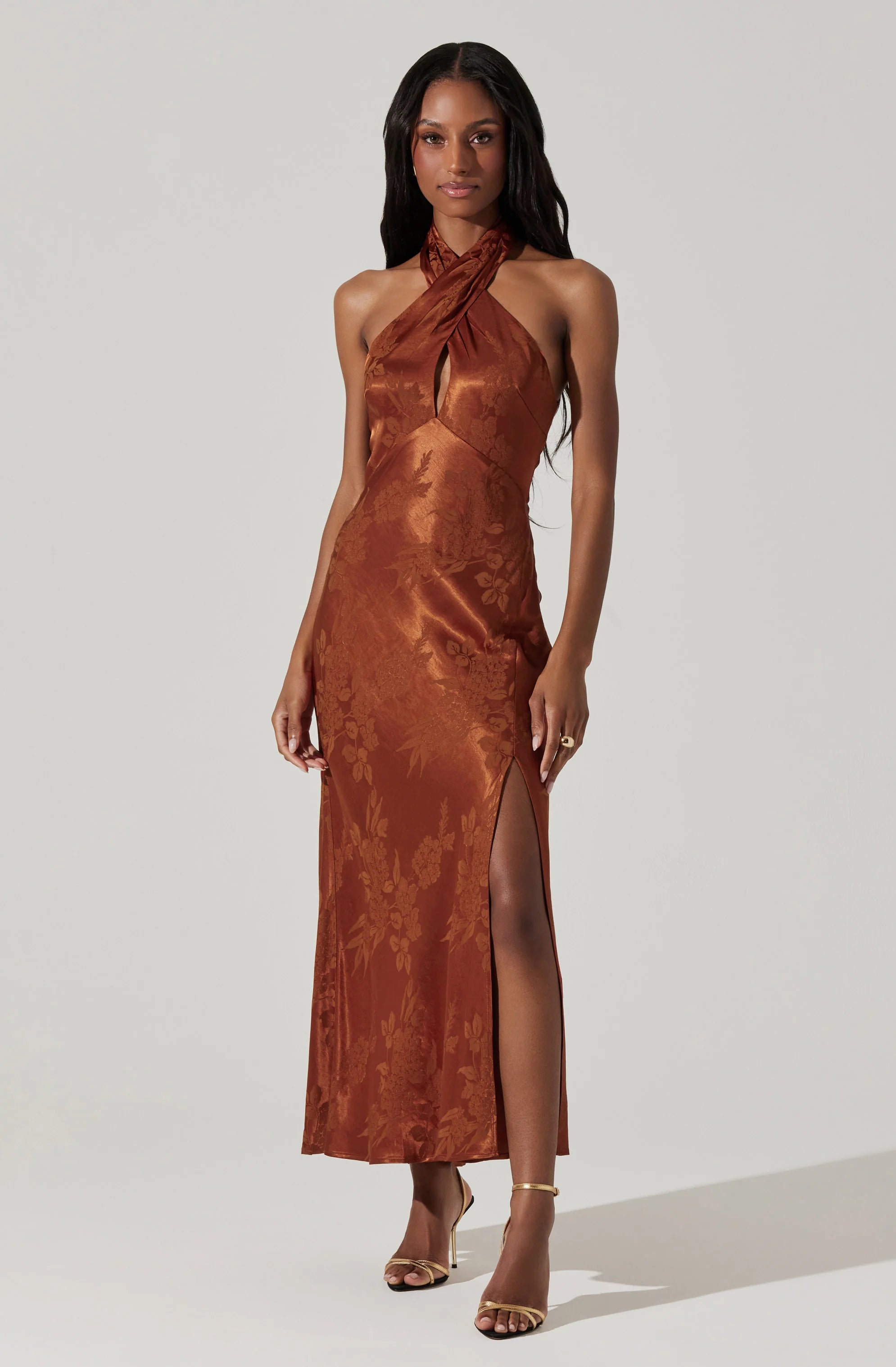 Caprice Halter Neck Midi Dress RUST