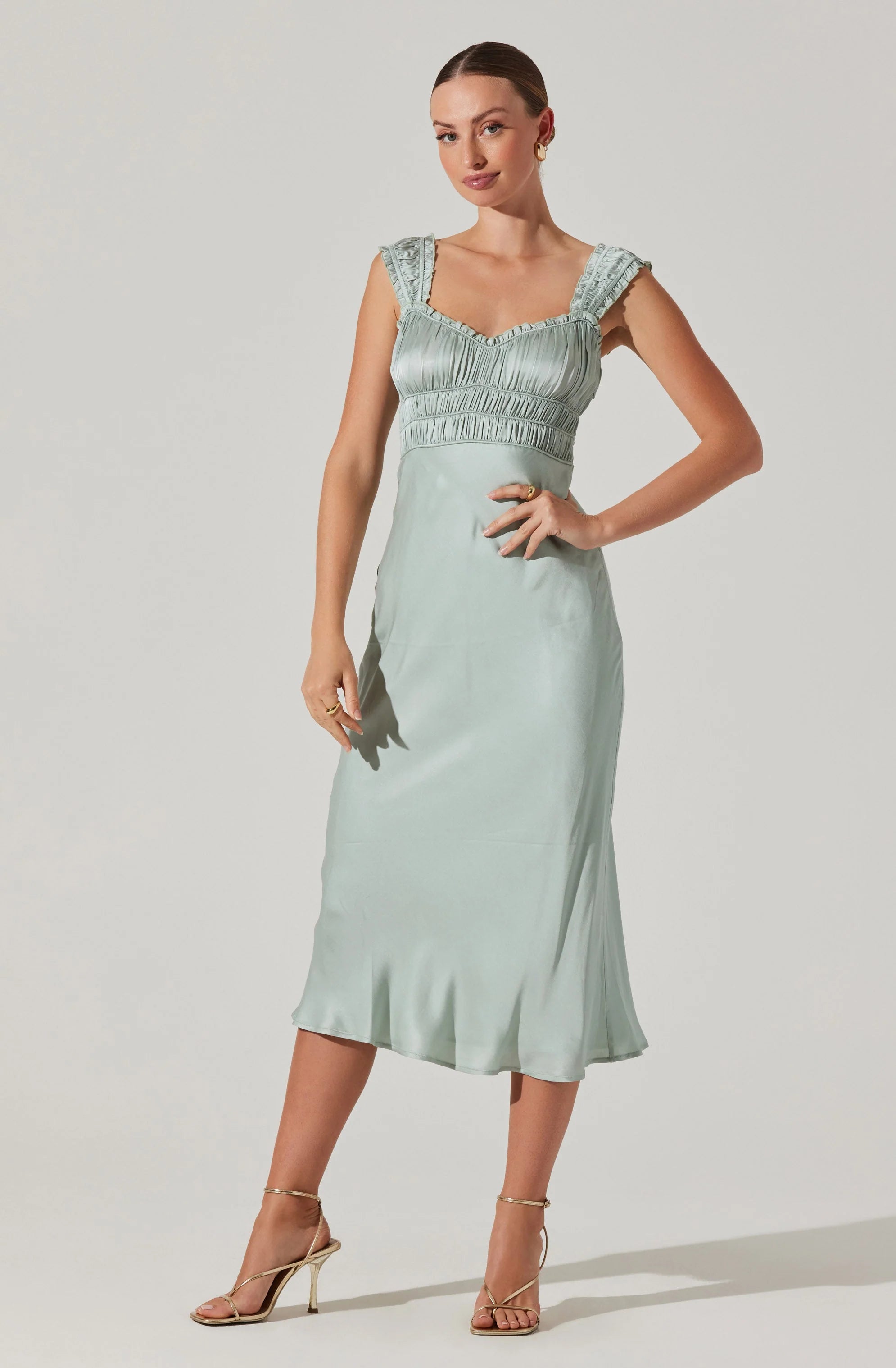 Zoé Satin Smocked Midi Dress MINT