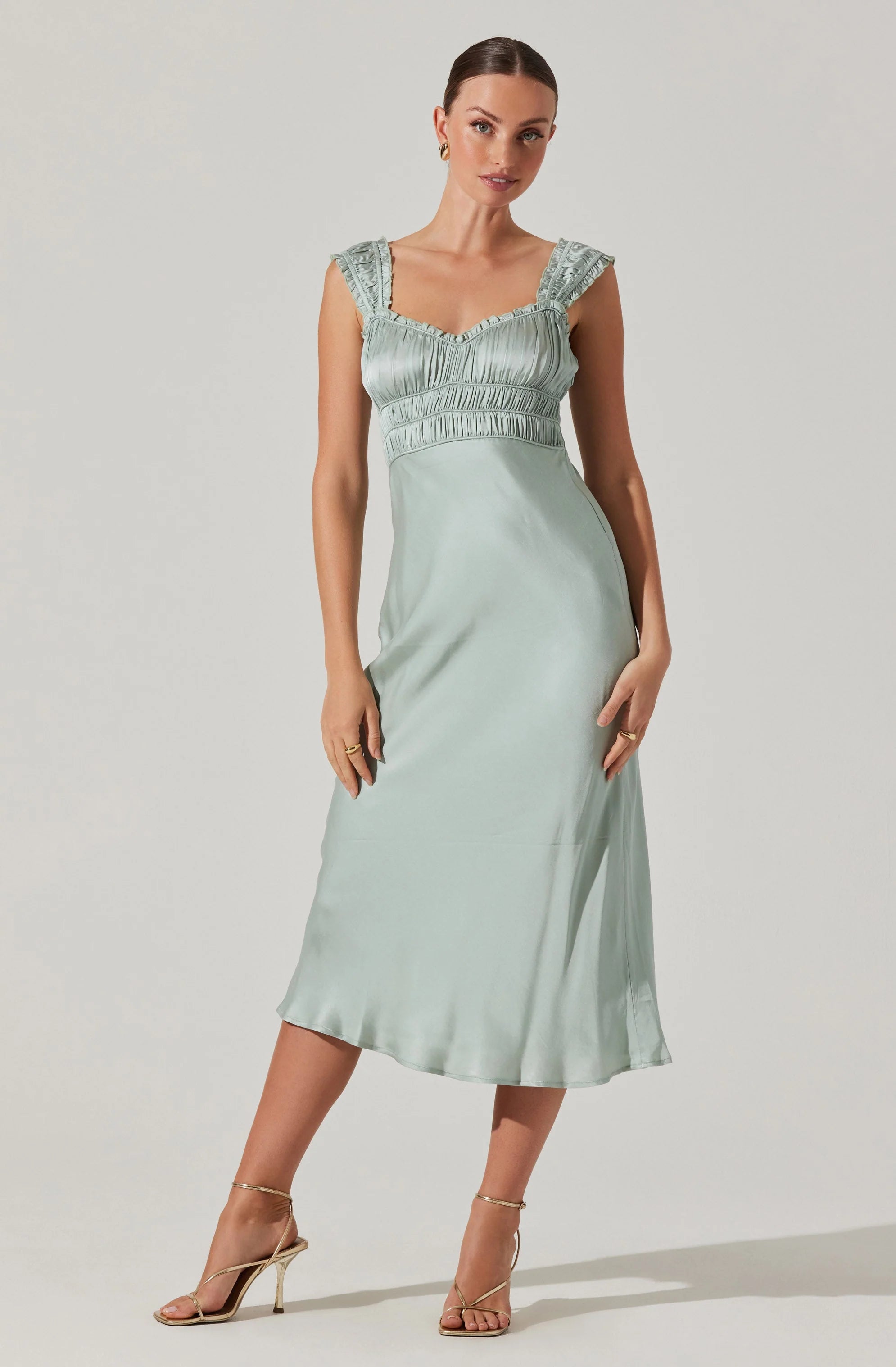 Zoé Satin Smocked Midi Dress MINT