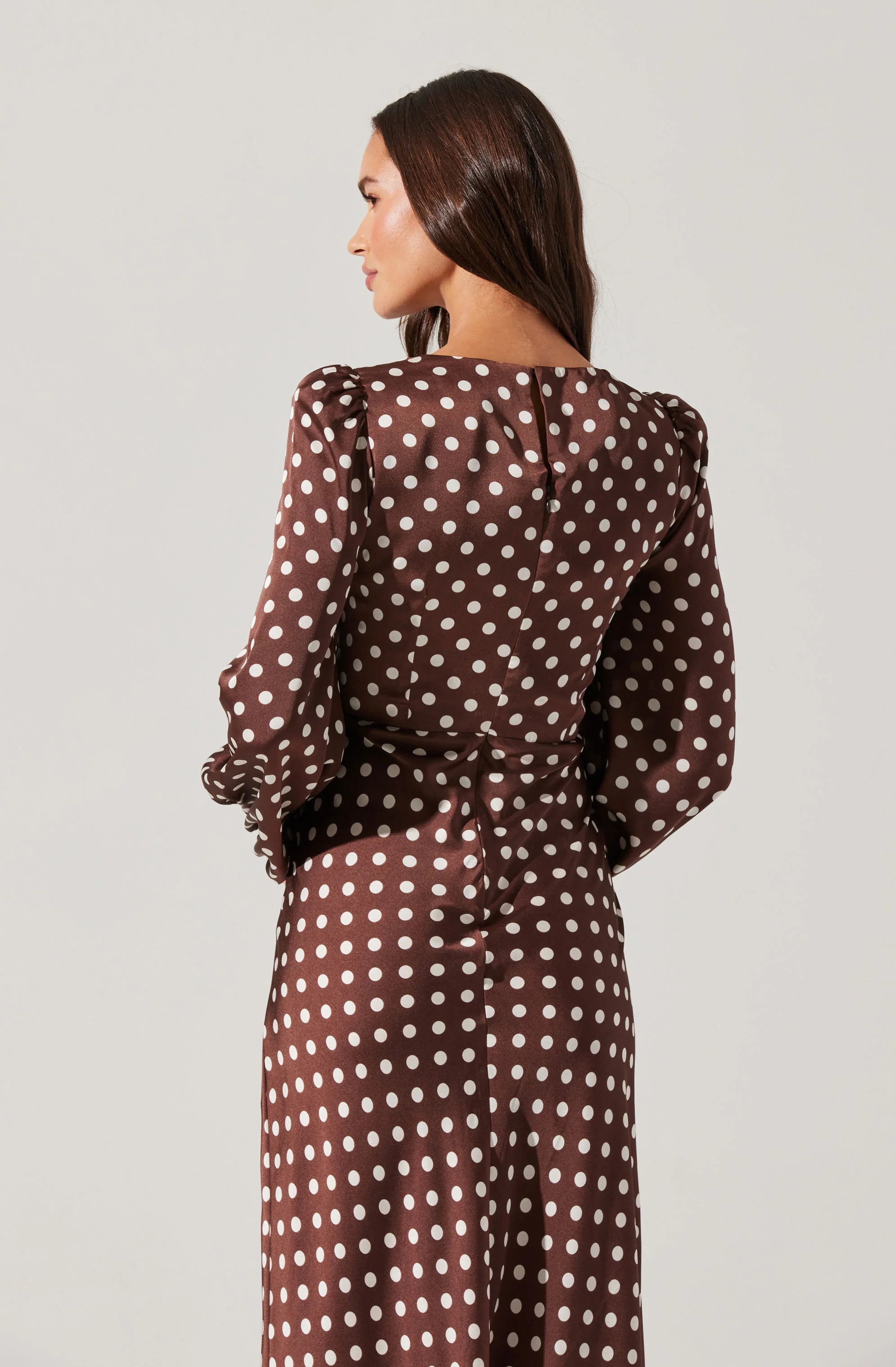 Liane Polka Dot Midi Dress BROWN