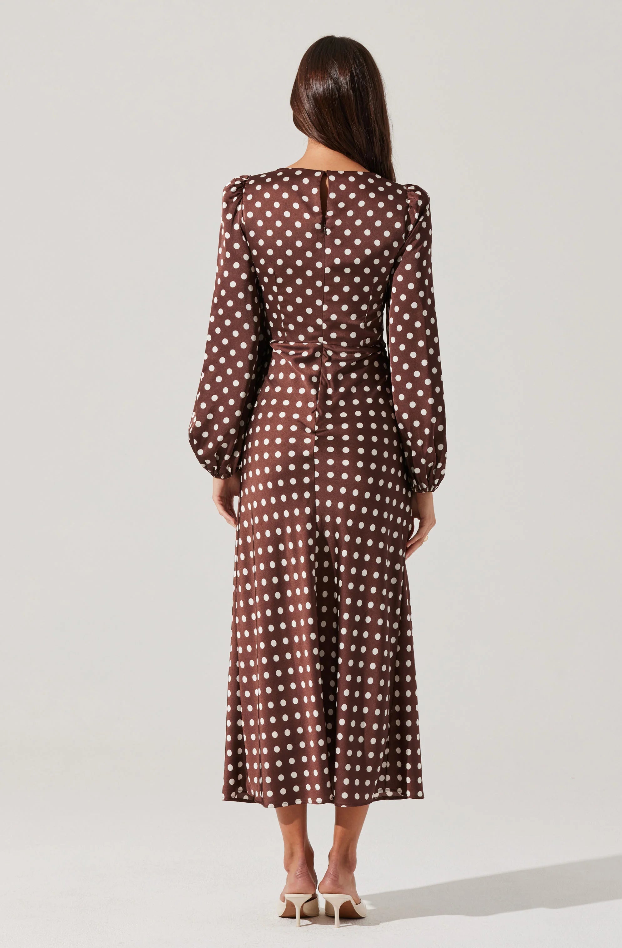 Liane Polka Dot Midi Dress BROWN