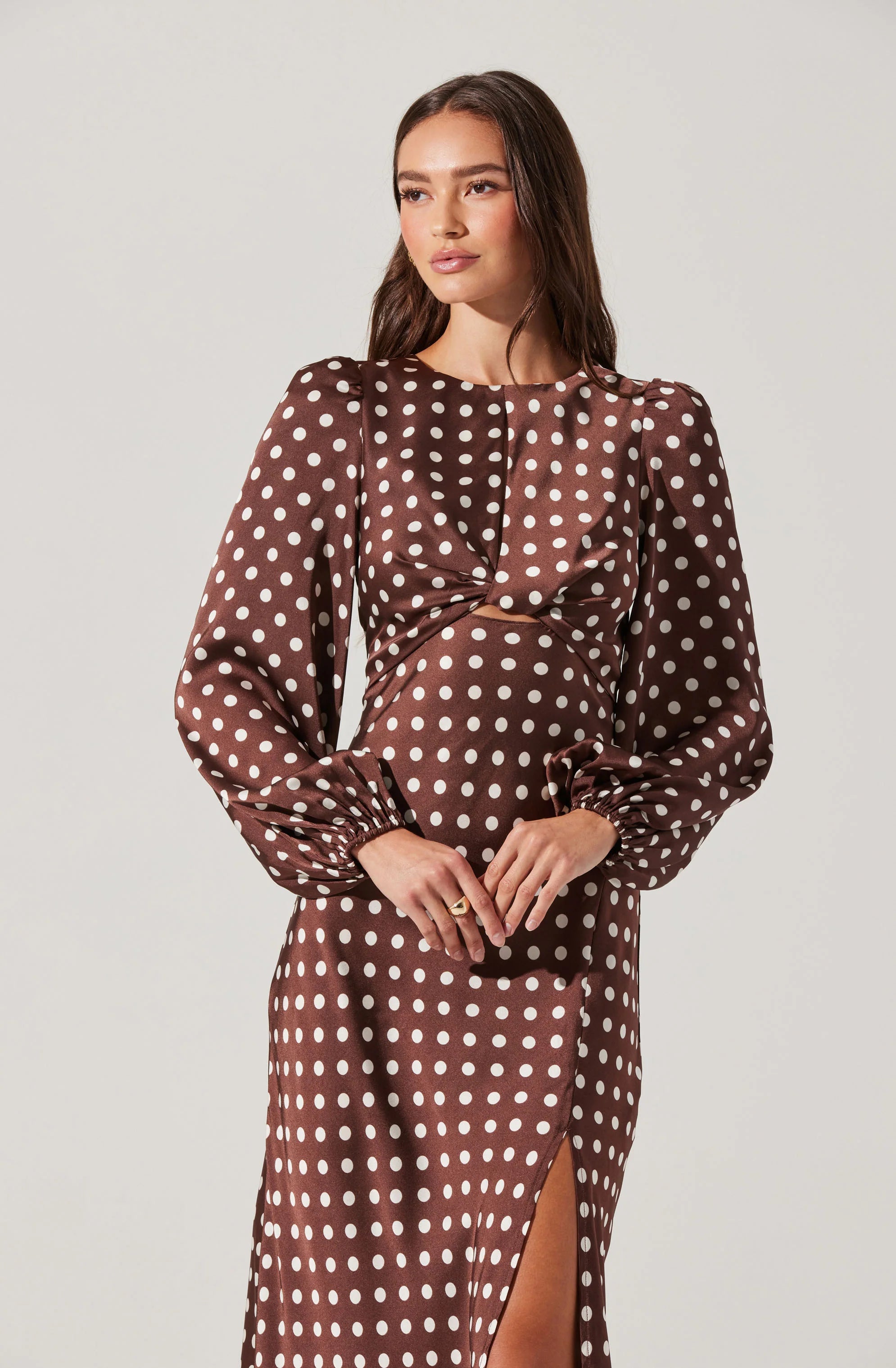 Liane Polka Dot Midi Dress BROWN