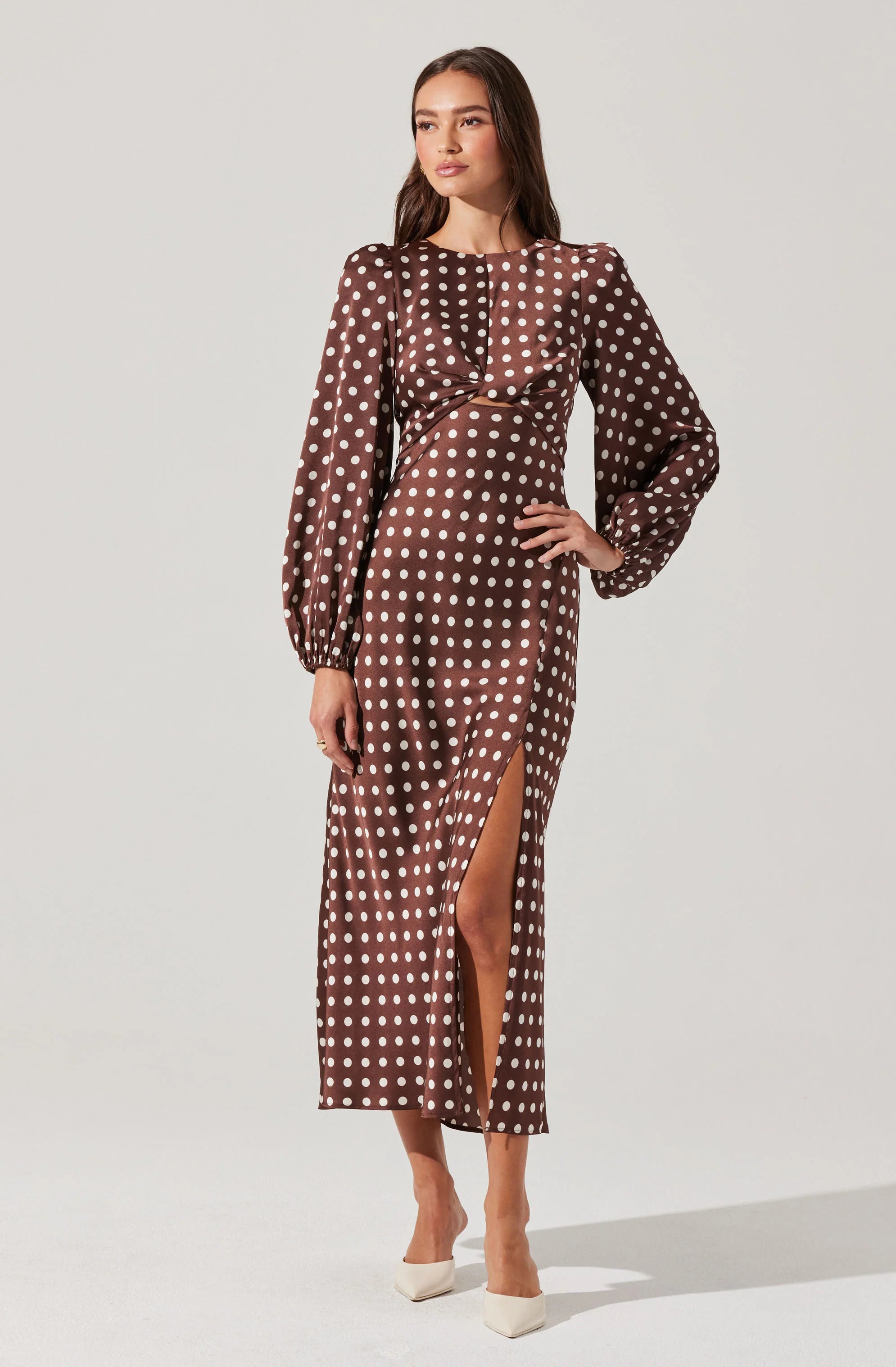 Liane Polka Dot Midi Dress BROWN