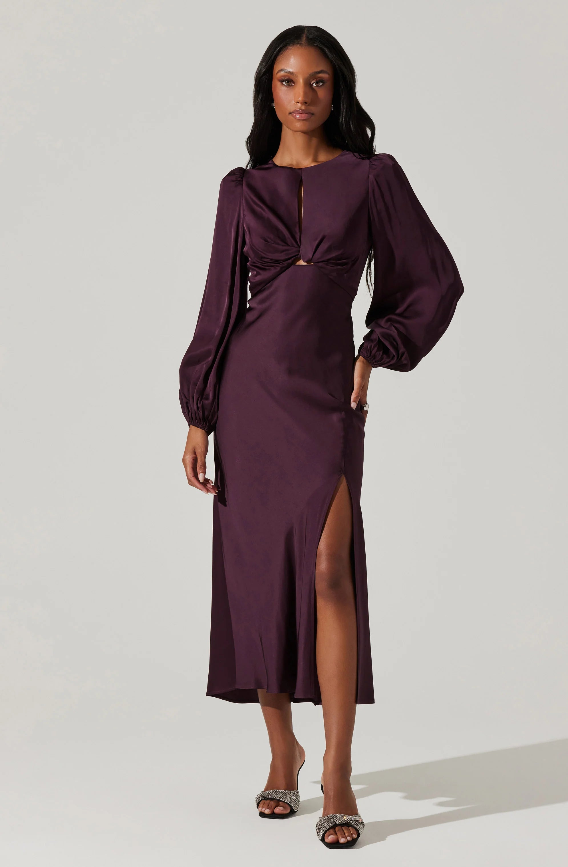 Eulalie Satin Cutout Maxi Dress WINE