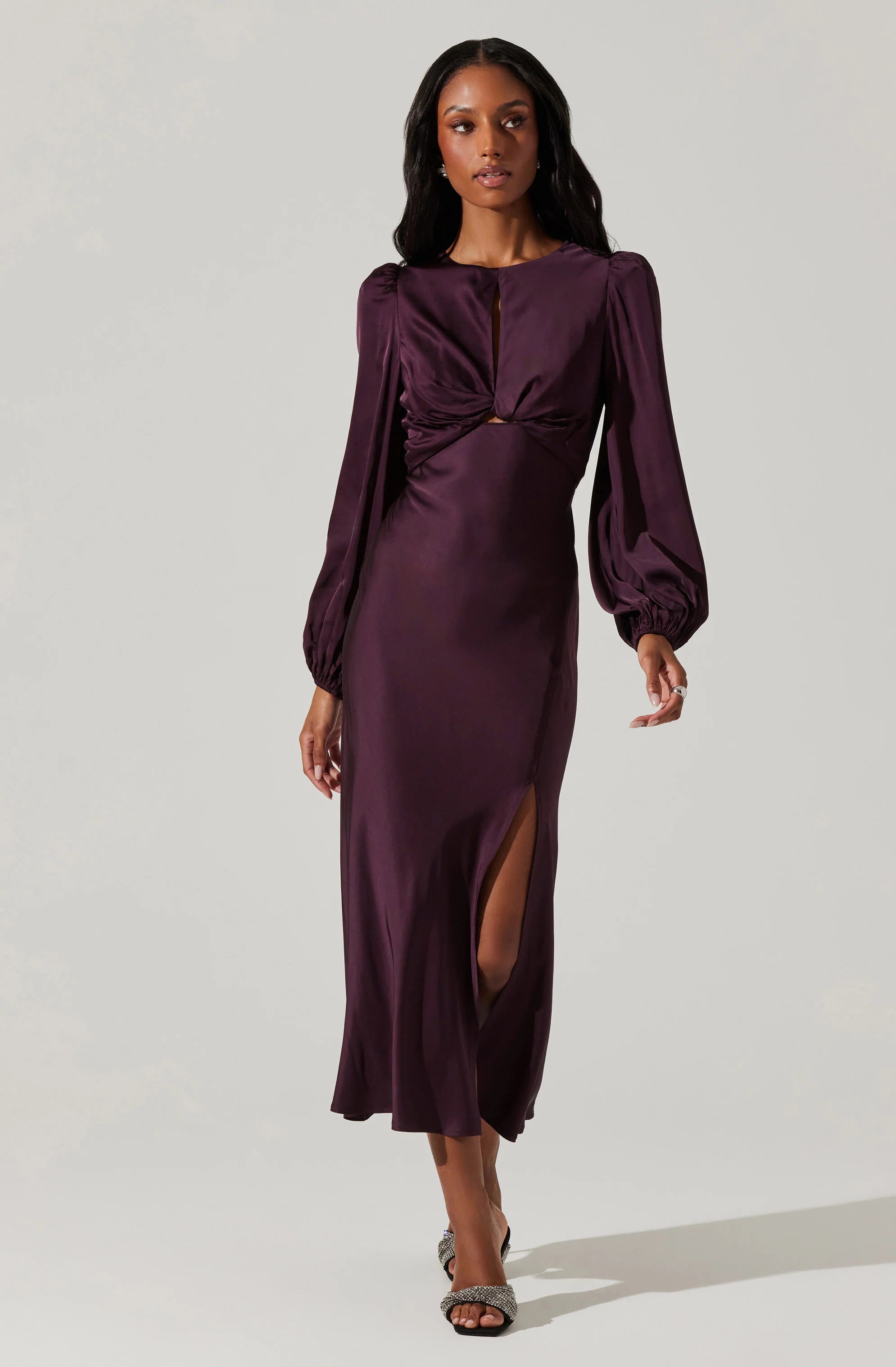 Eulalie Satin Cutout Maxi Dress WINE