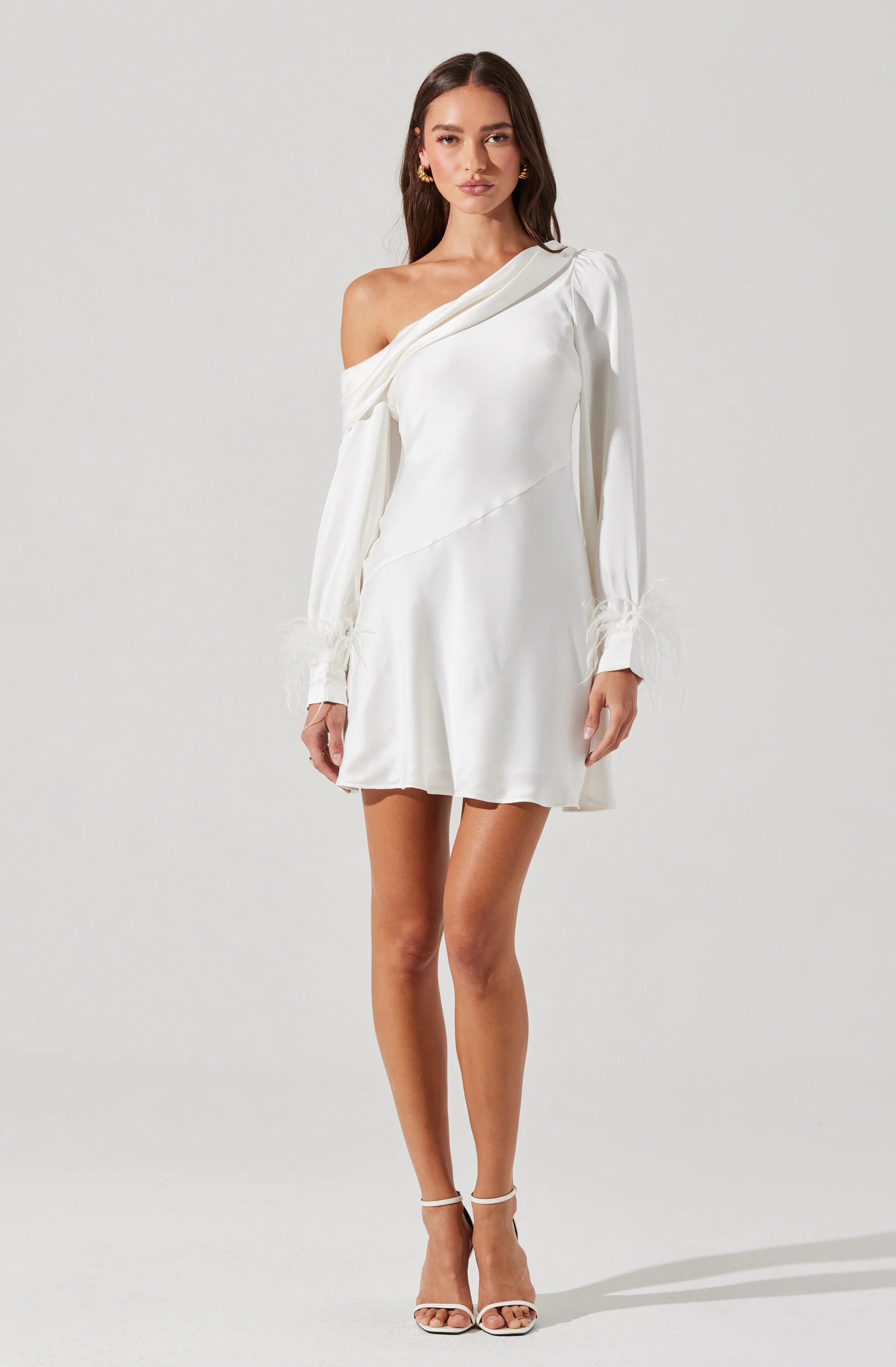 Désirée Feather Trim Mini Dress WHITE