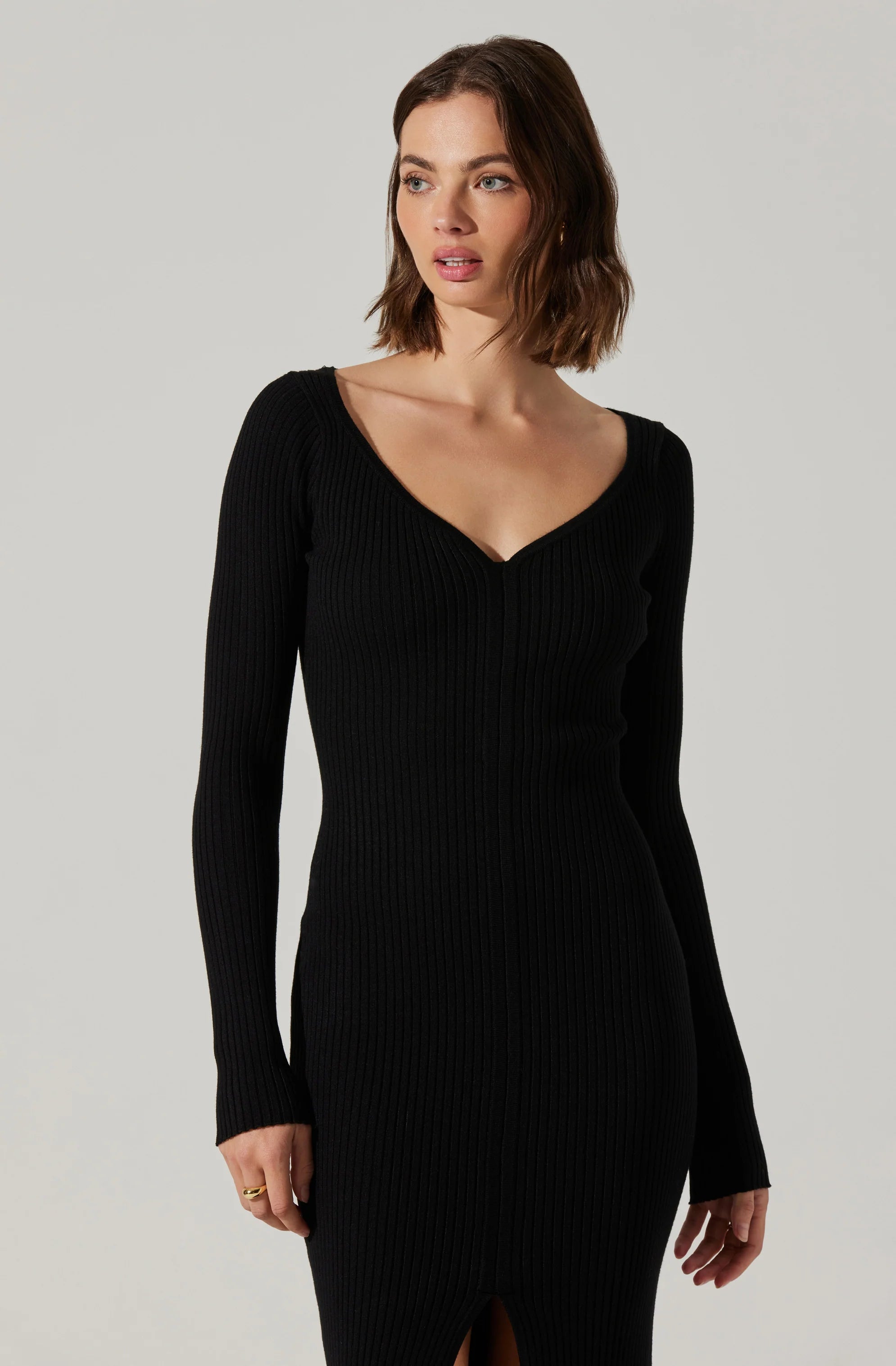 Maureen V-Neck Maxi Sweater Dress BLACK