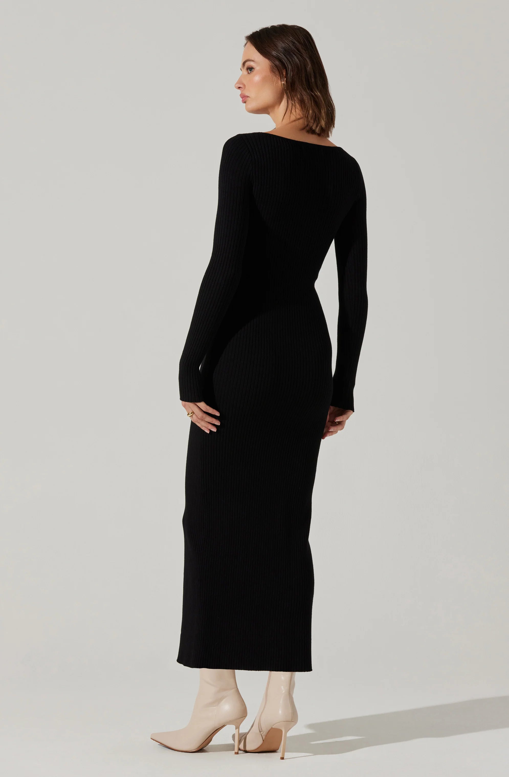 Maureen V-Neck Maxi Sweater Dress BLACK