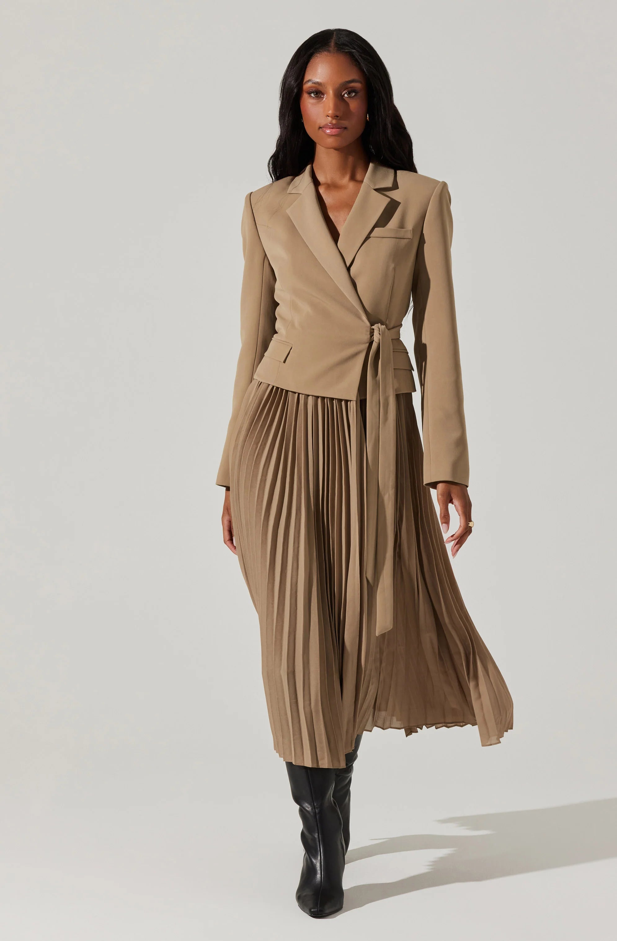 Séraphine Mixed Media Wrap Dress CAMEL