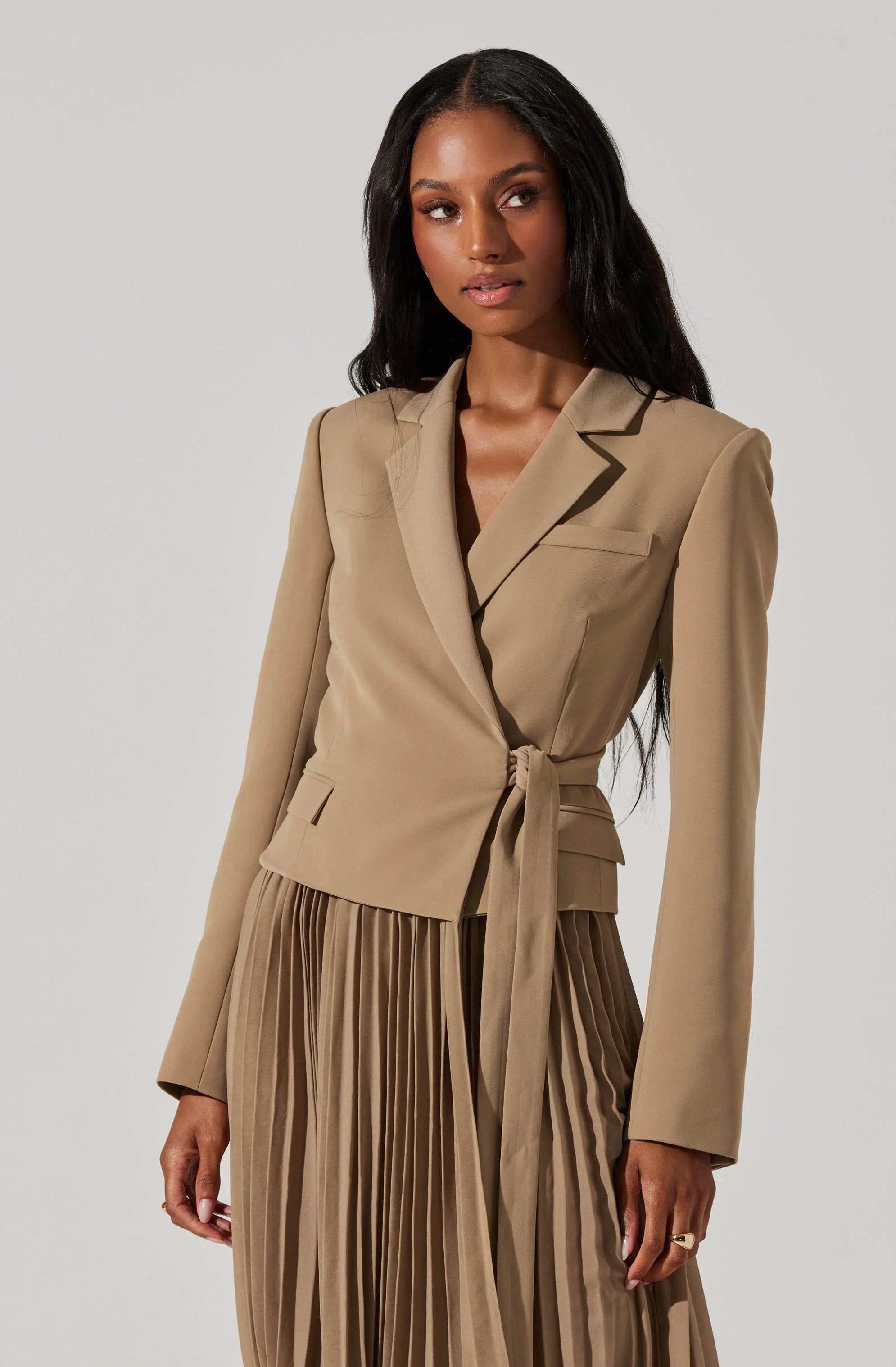 Séraphine Mixed Media Wrap Dress CAMEL