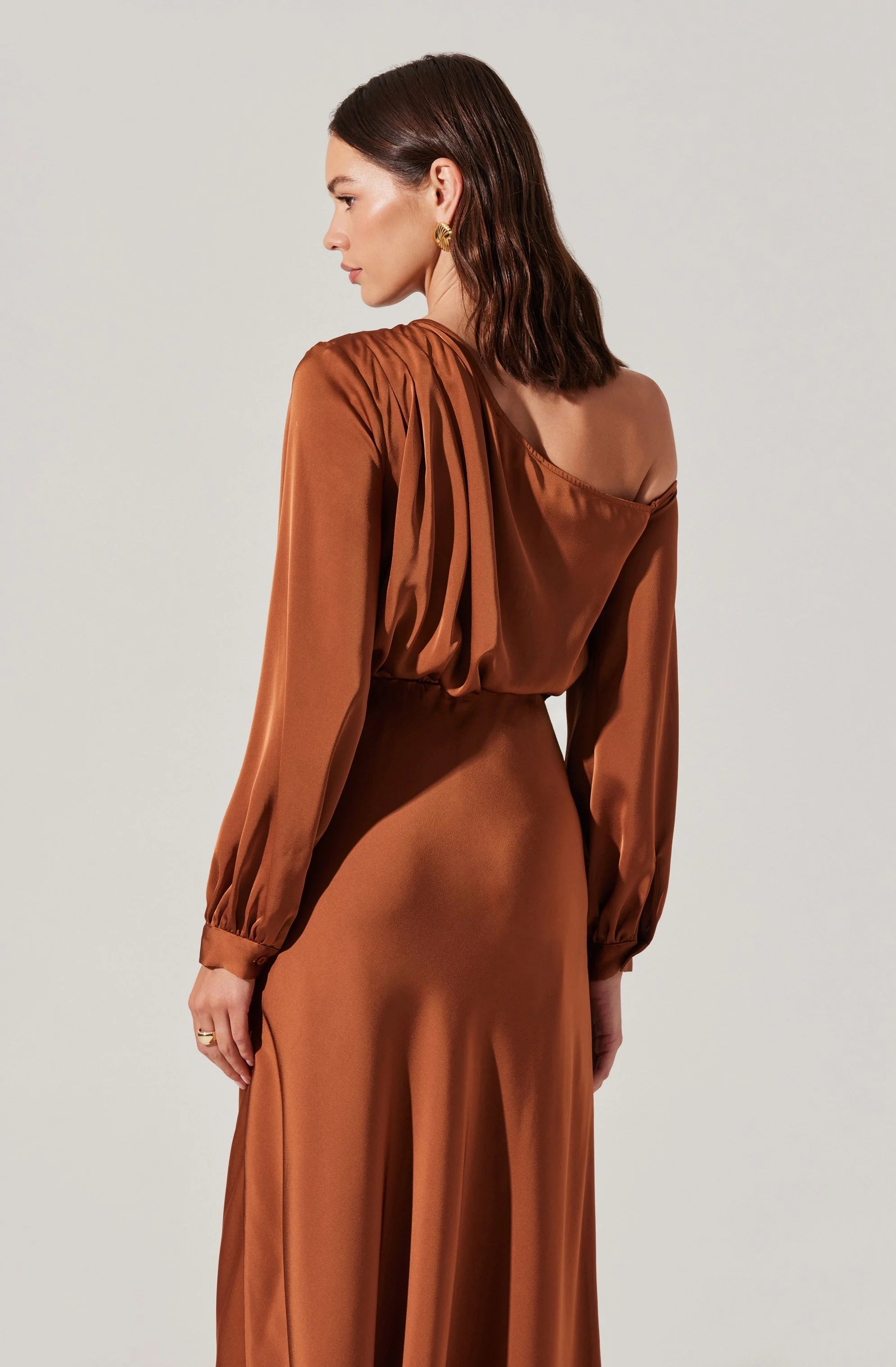 Eloise Satin Off Shoulder Dress COPPER